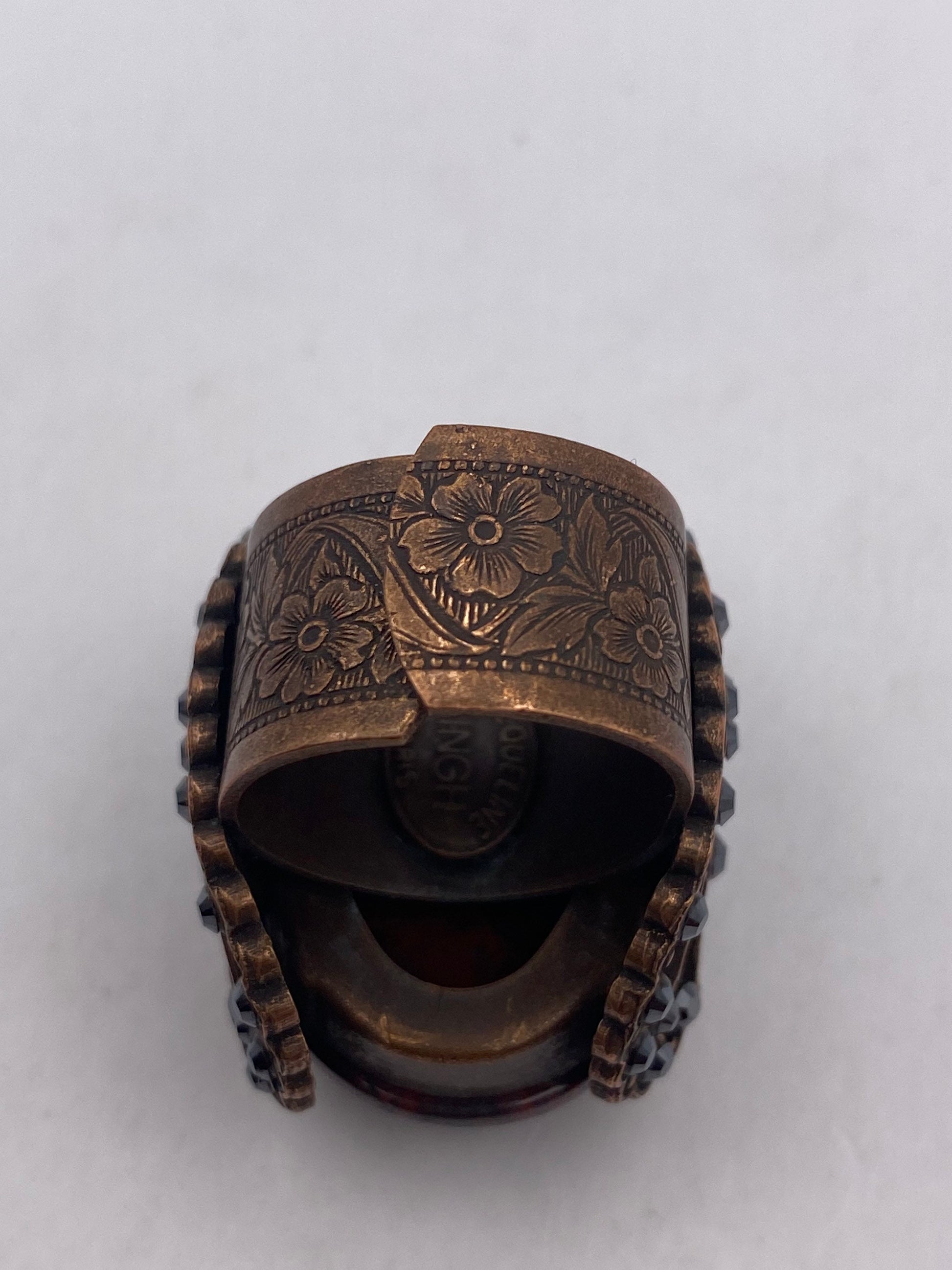 Vintage Red Jasper Agate Stone copper Ring Adjustable