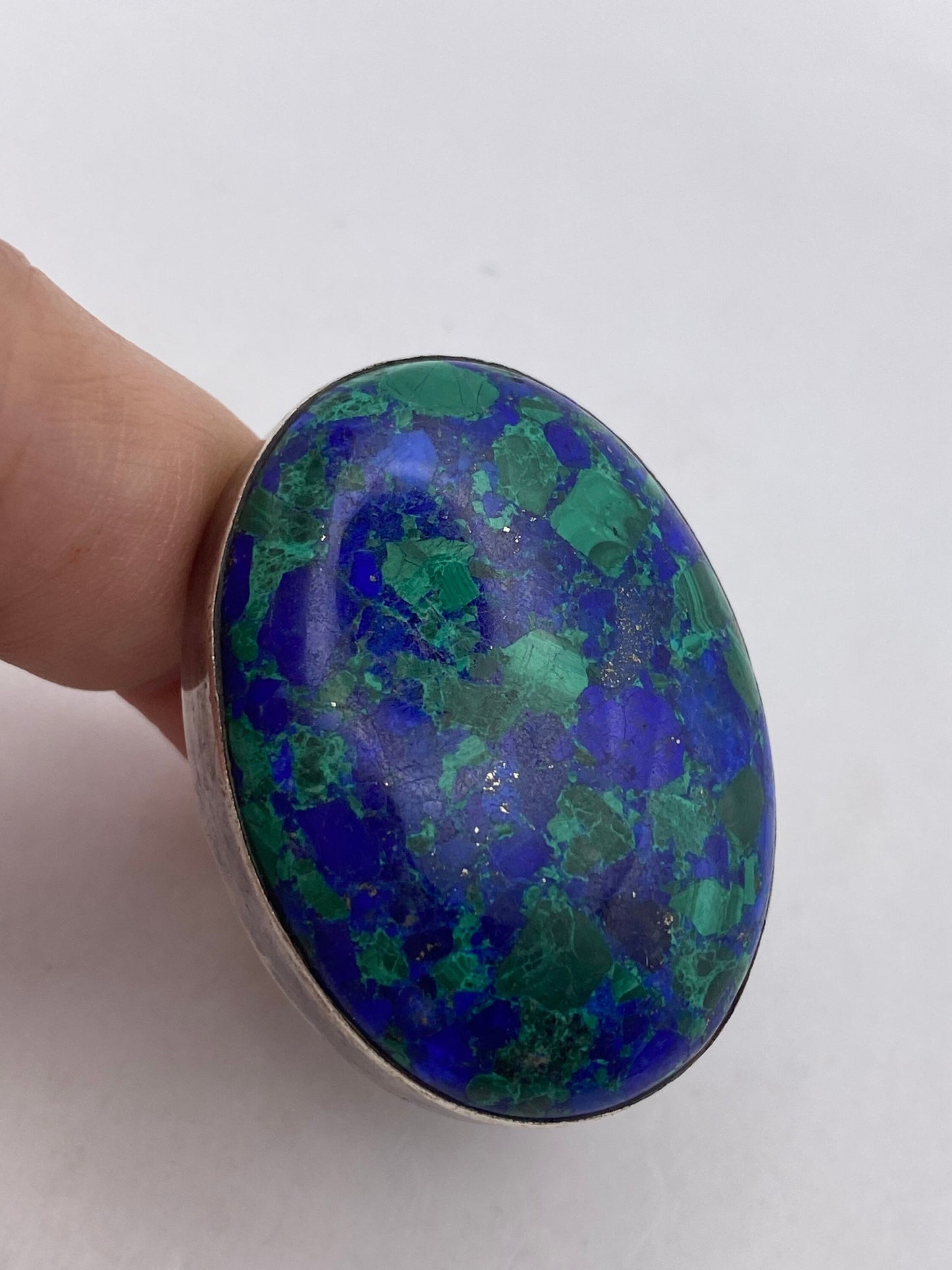 Vintage Malachite Azurite 925 Sterling Silver Statement Ring