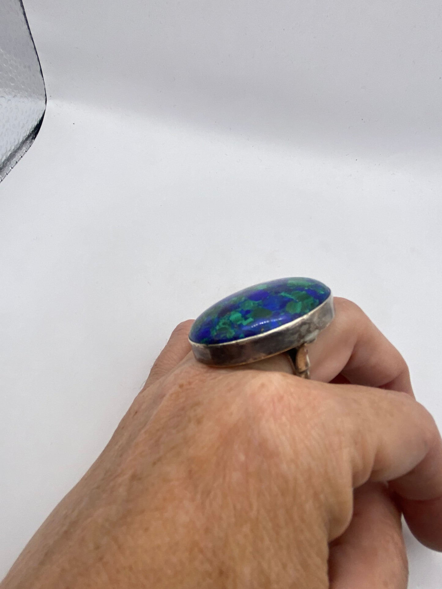 Vintage Malachite Azurite 925 Sterling Silver Statement Ring