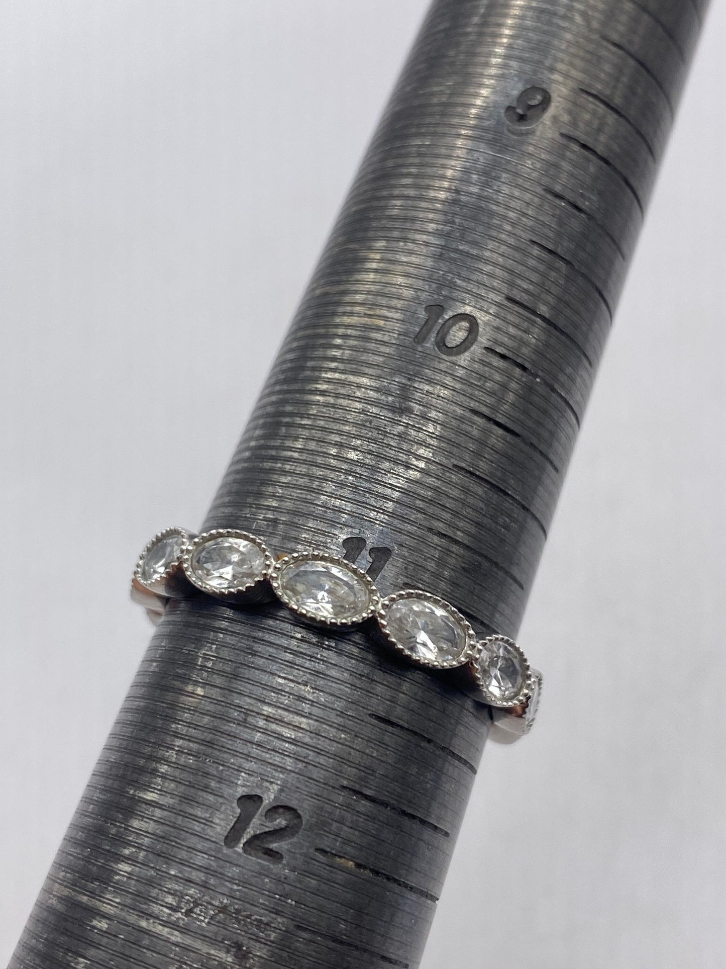 Vintage White Crystal 925 Sterling Silver Wedding Eternity Band Ring