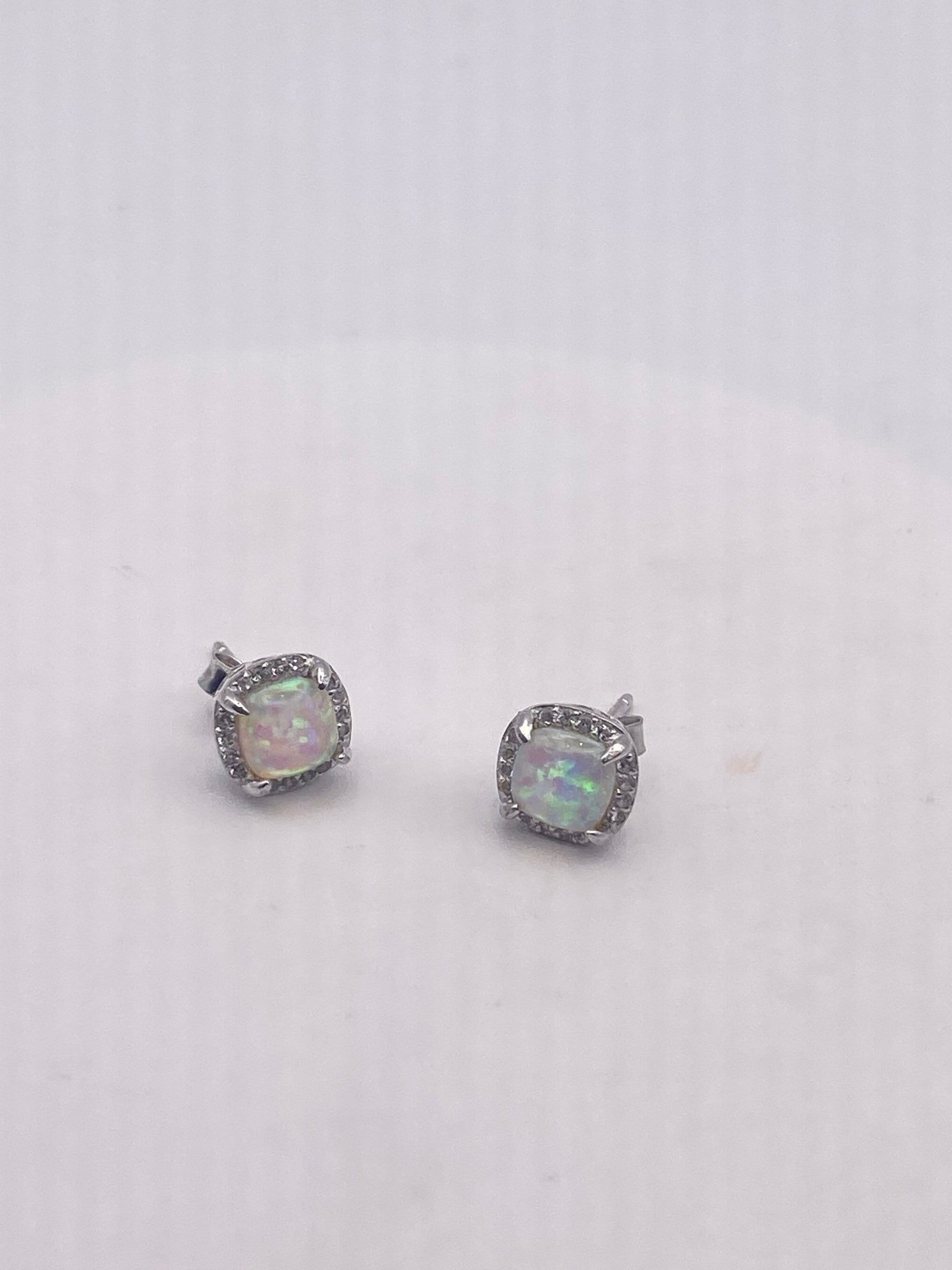 Vintage Opal Earrings 925 Sterling Silver Stud Button