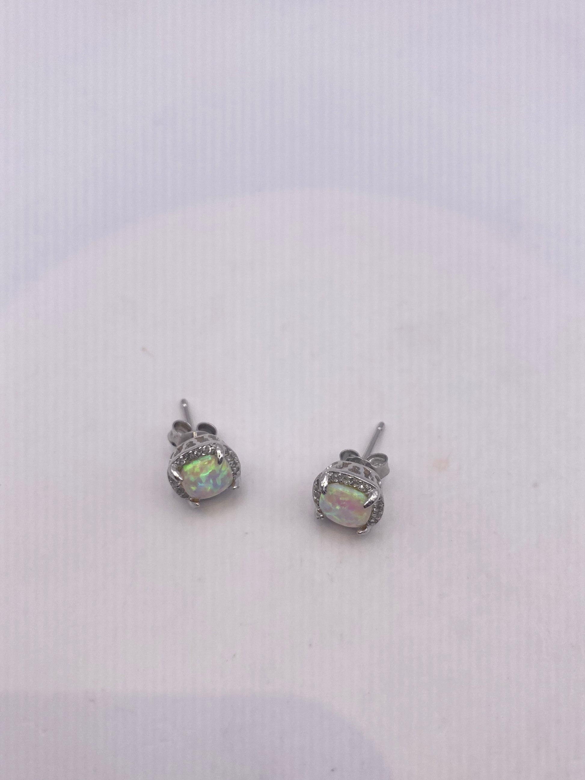 Vintage Opal Earrings 925 Sterling Silver Stud Button