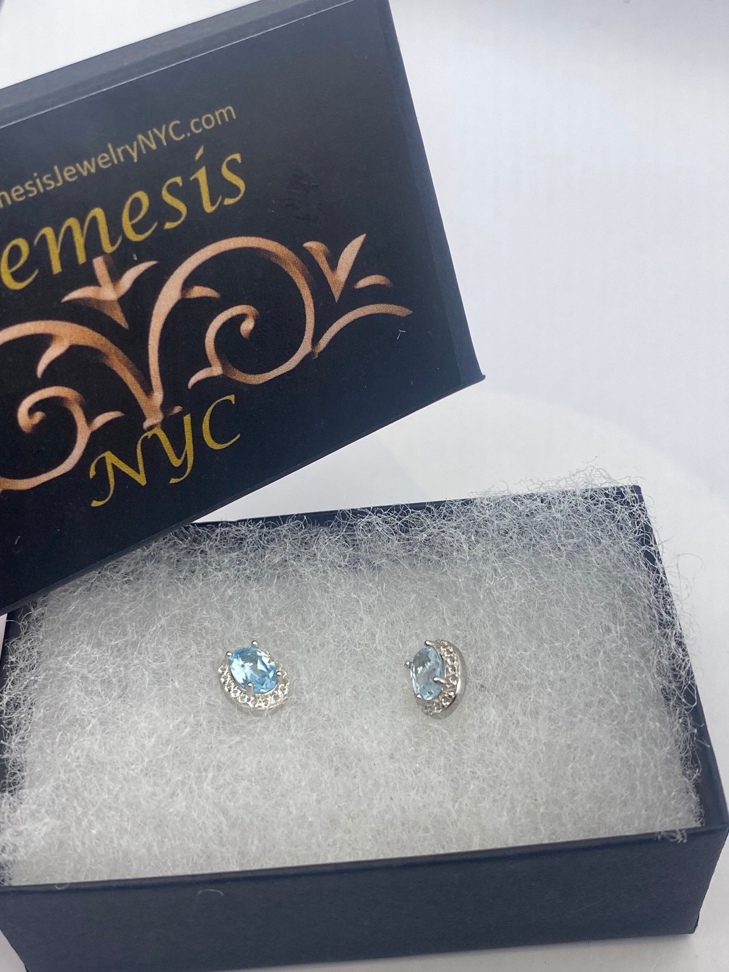 Vintage Blue Topaz Studs 925 Sterling Silver Earrings