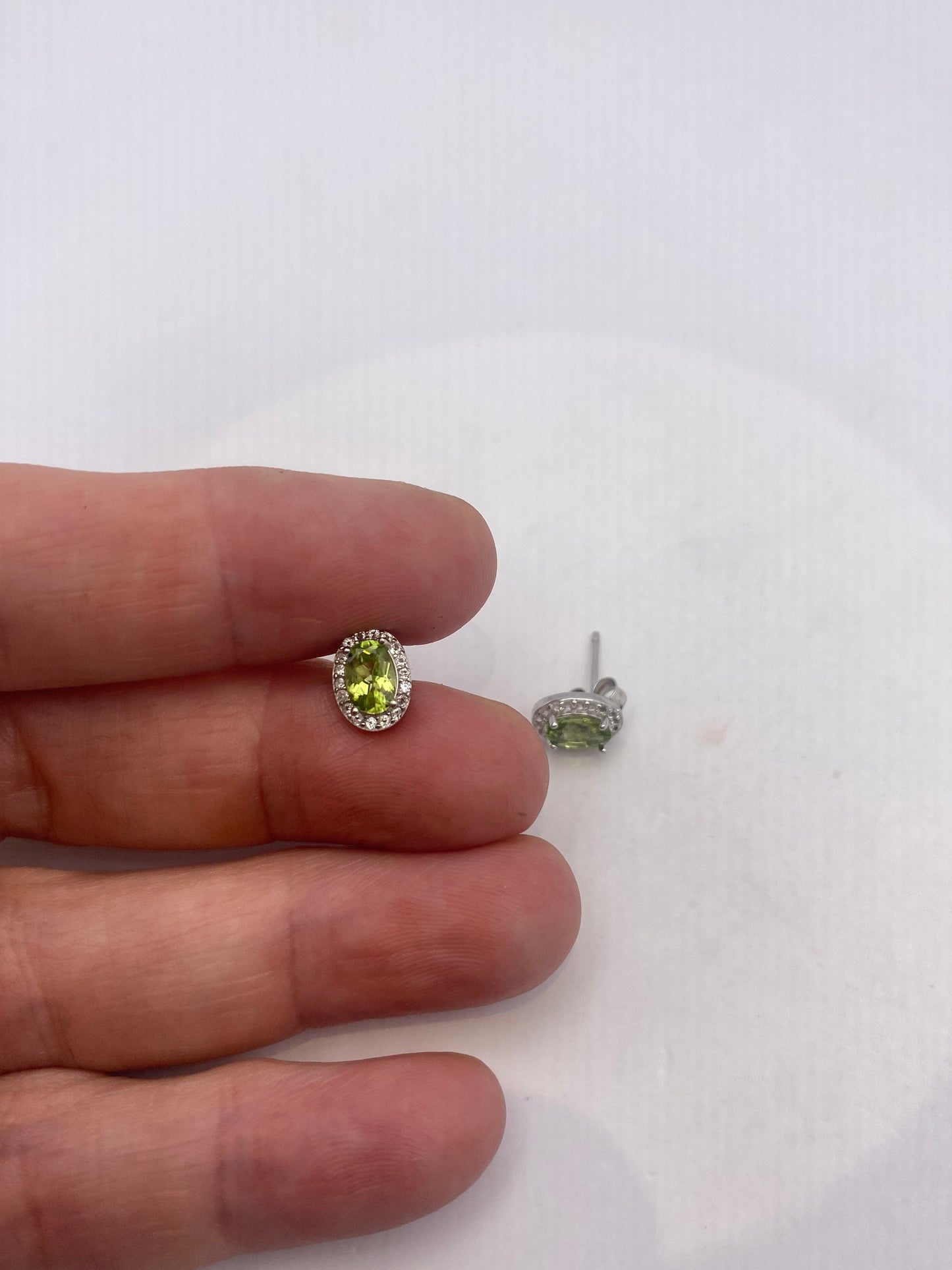 Vintage Sterling Silver Green Peridot and White Sapphire Earrings