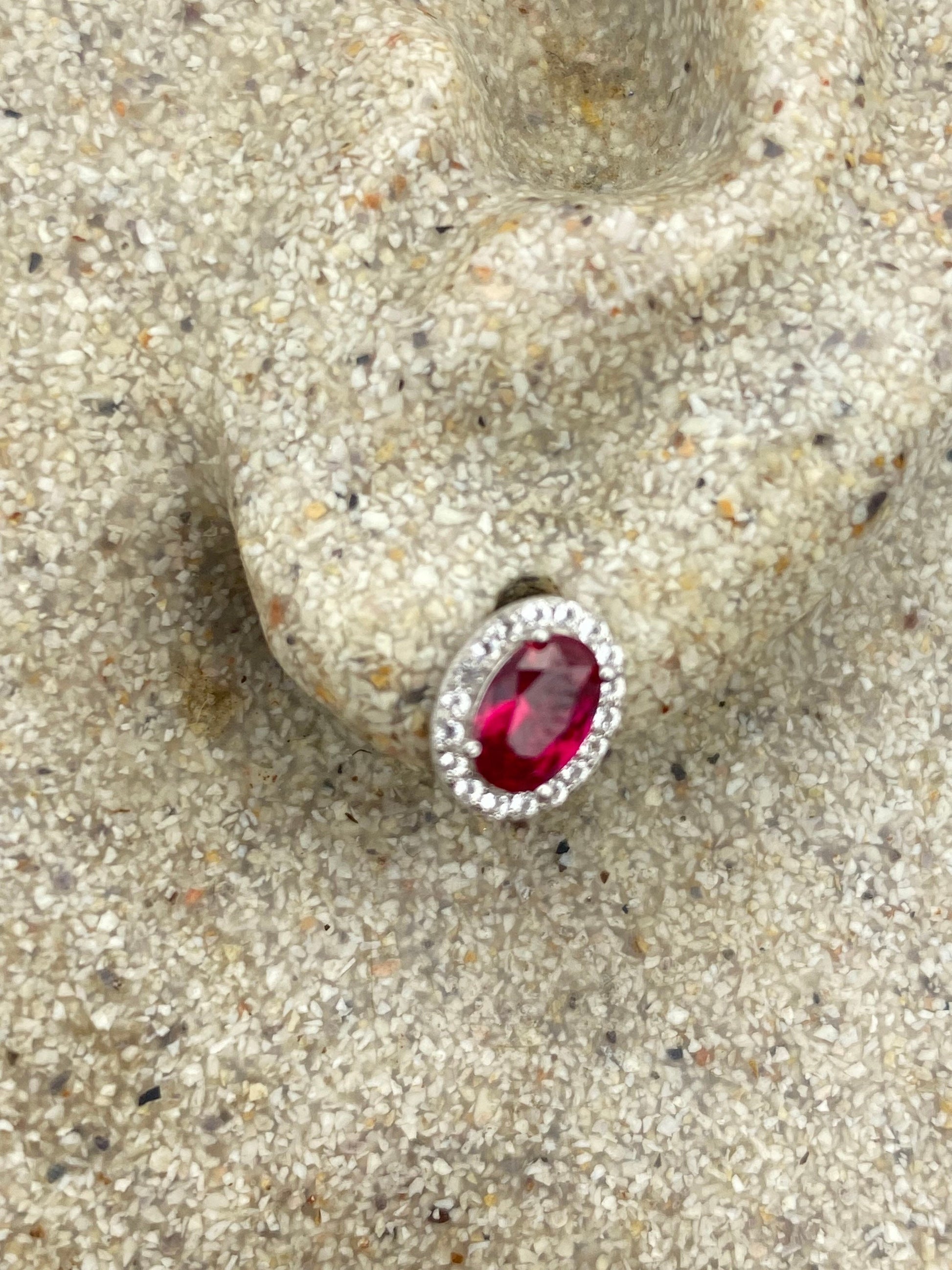 Vintage Sterling Silver Deep Pink Ruby Earrings