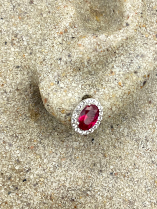 Vintage Sterling Silver Deep Pink Ruby Earrings