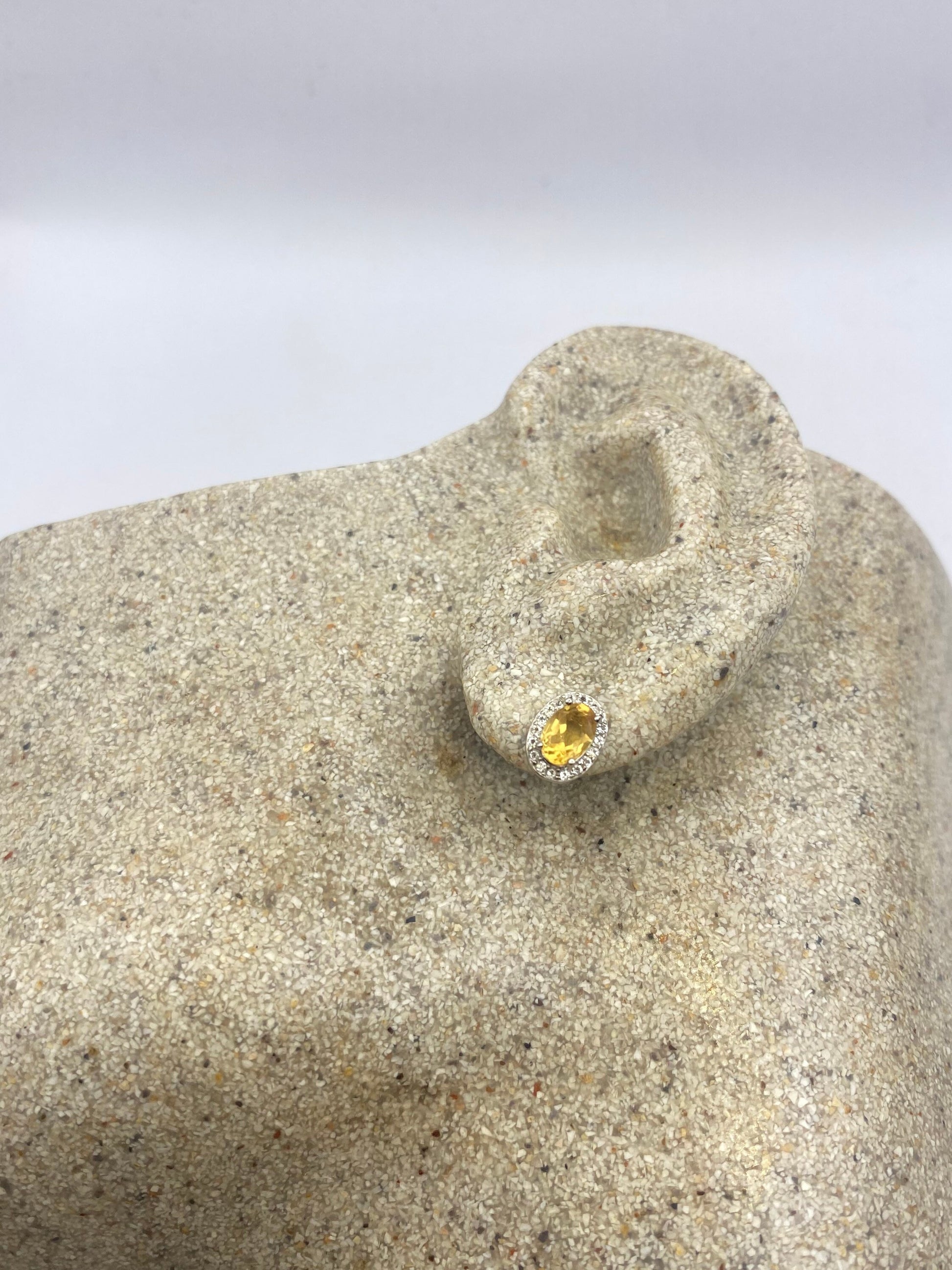 Vintage Citrine Earrings 925 Sterling Silver Stud