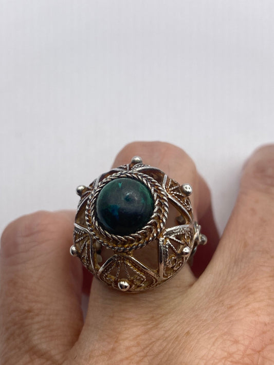 Vintage Green Stone of Elat 925 Sterling Silver Statement Ring