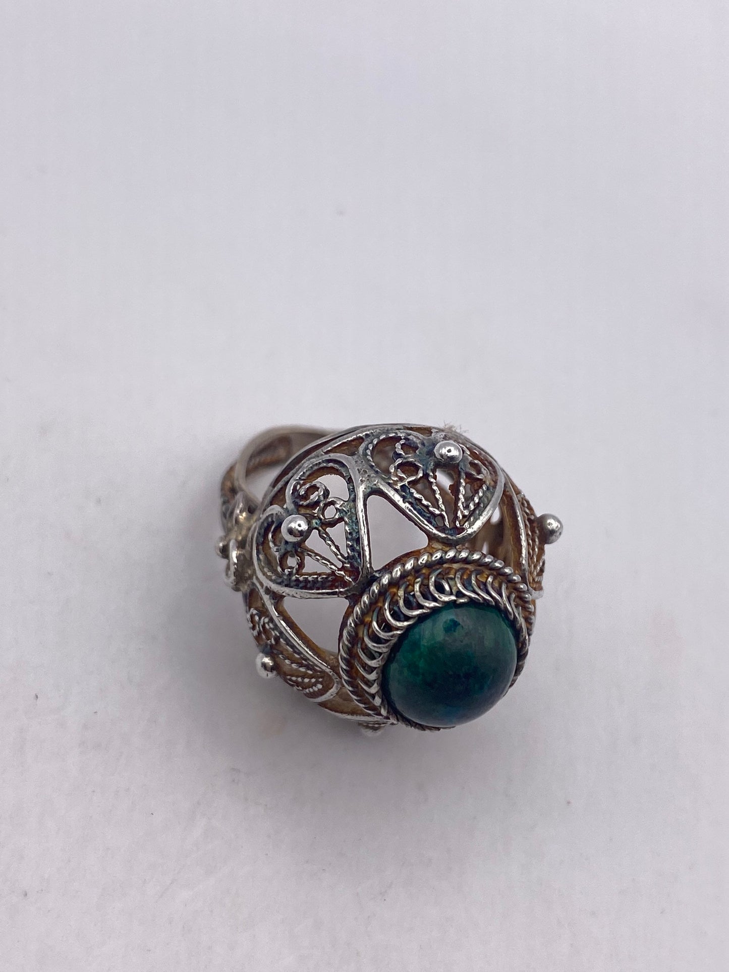 Vintage Green Stone of Elat 925 Sterling Silver Statement Ring