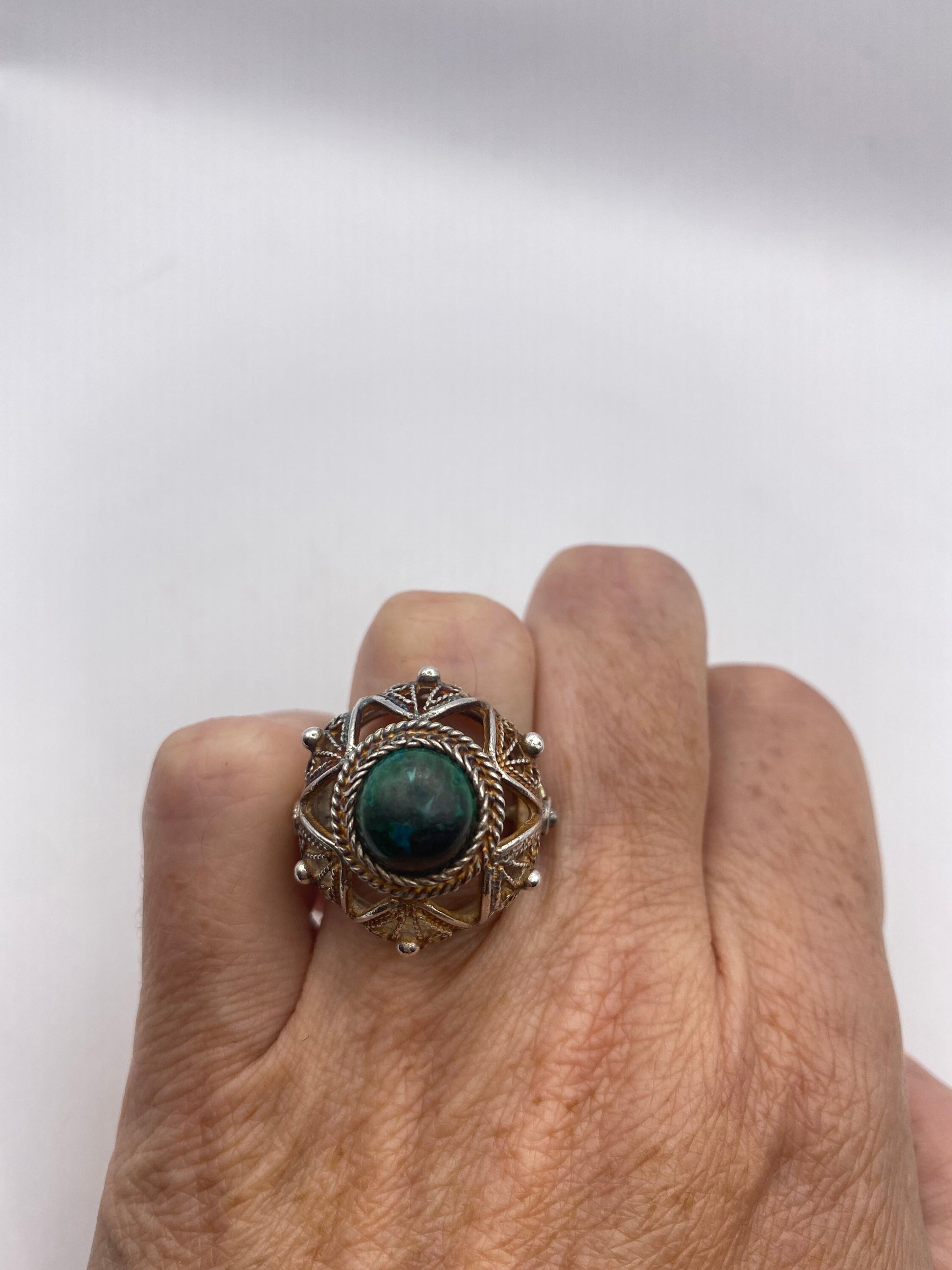 Vintage Green Stone of Elat 925 Sterling Silver Statement Ring