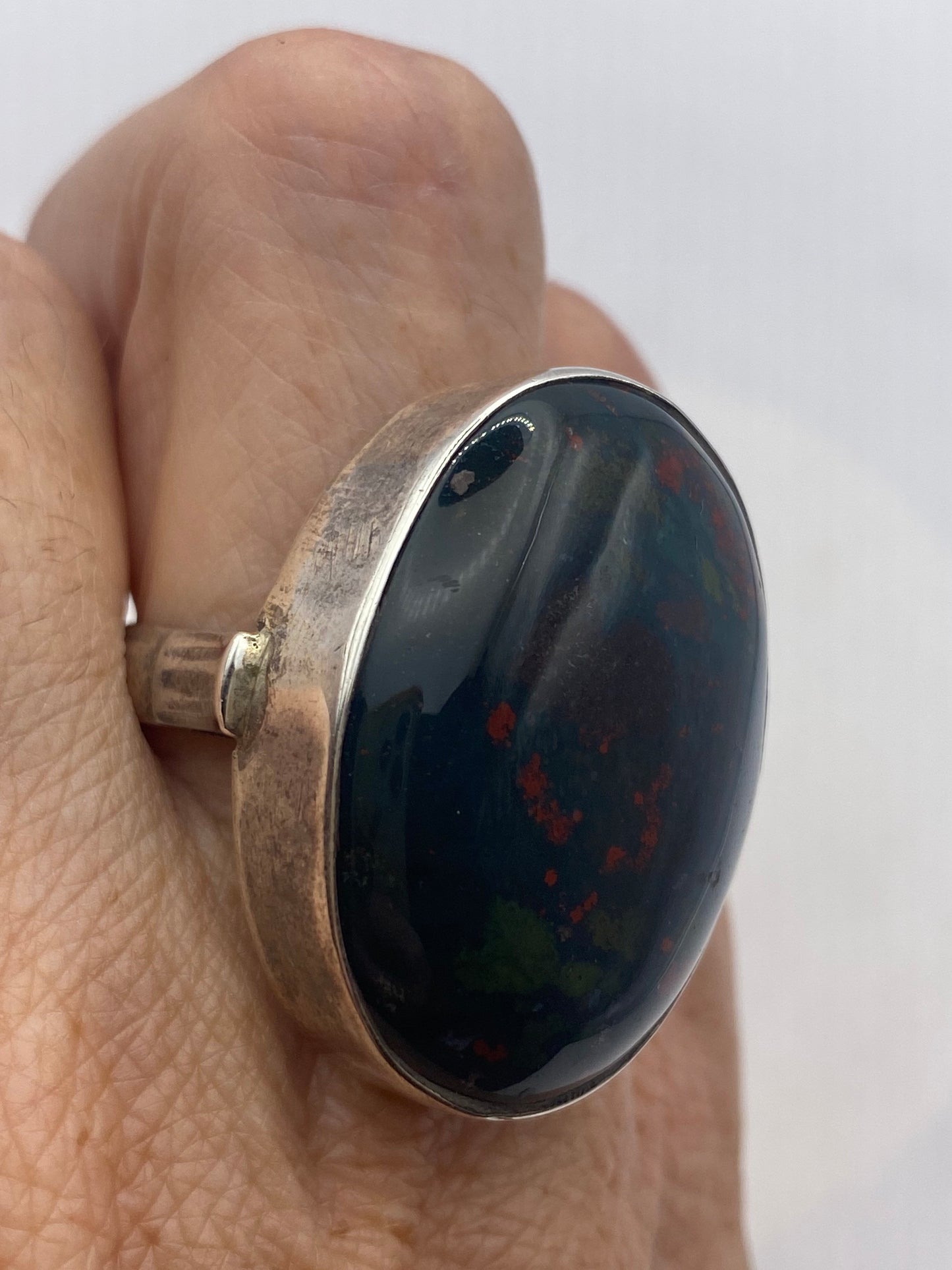 Vintage Green Bloodstone 925 Sterling Silver Ring