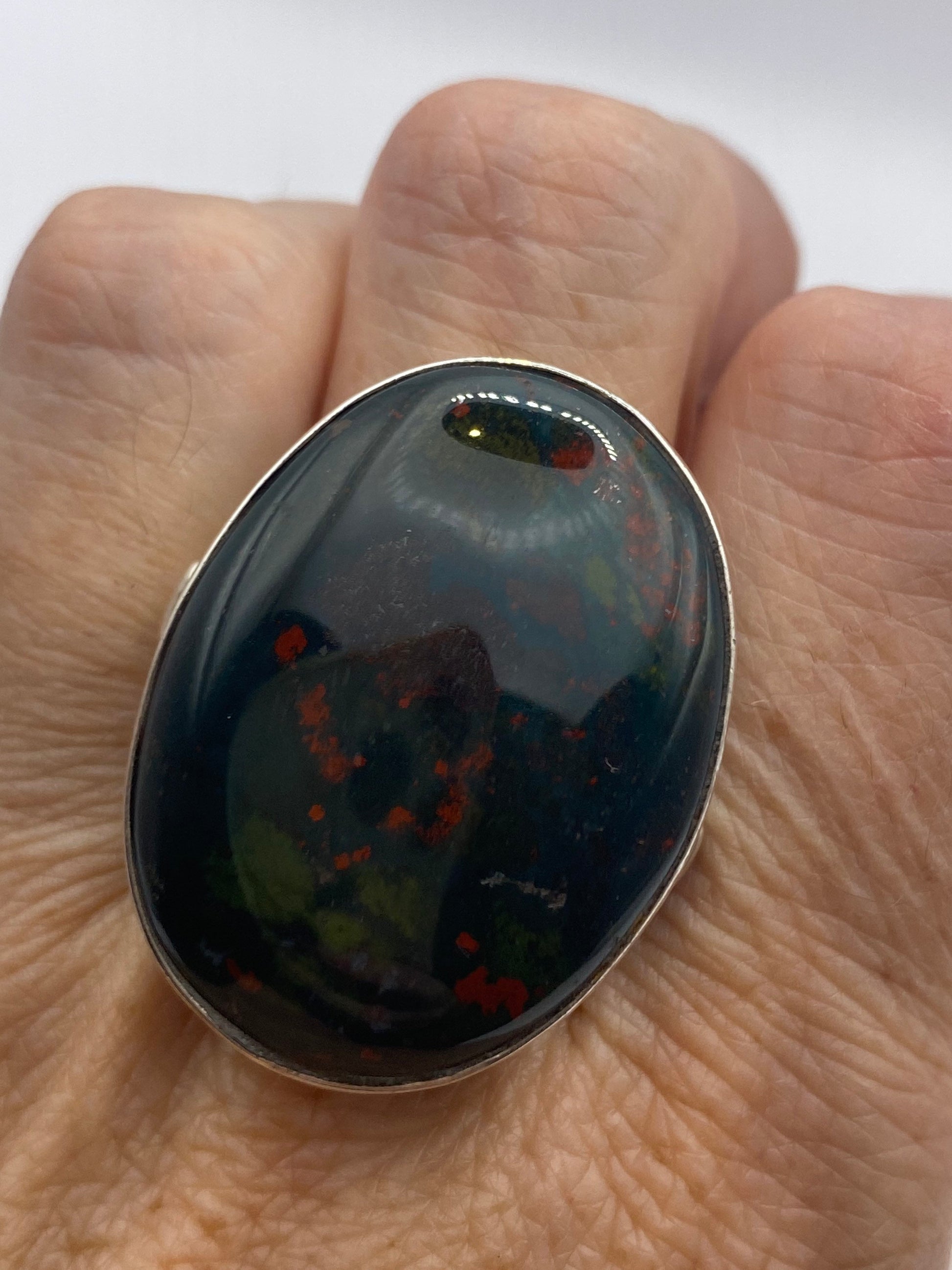 Vintage Green Bloodstone 925 Sterling Silver Ring