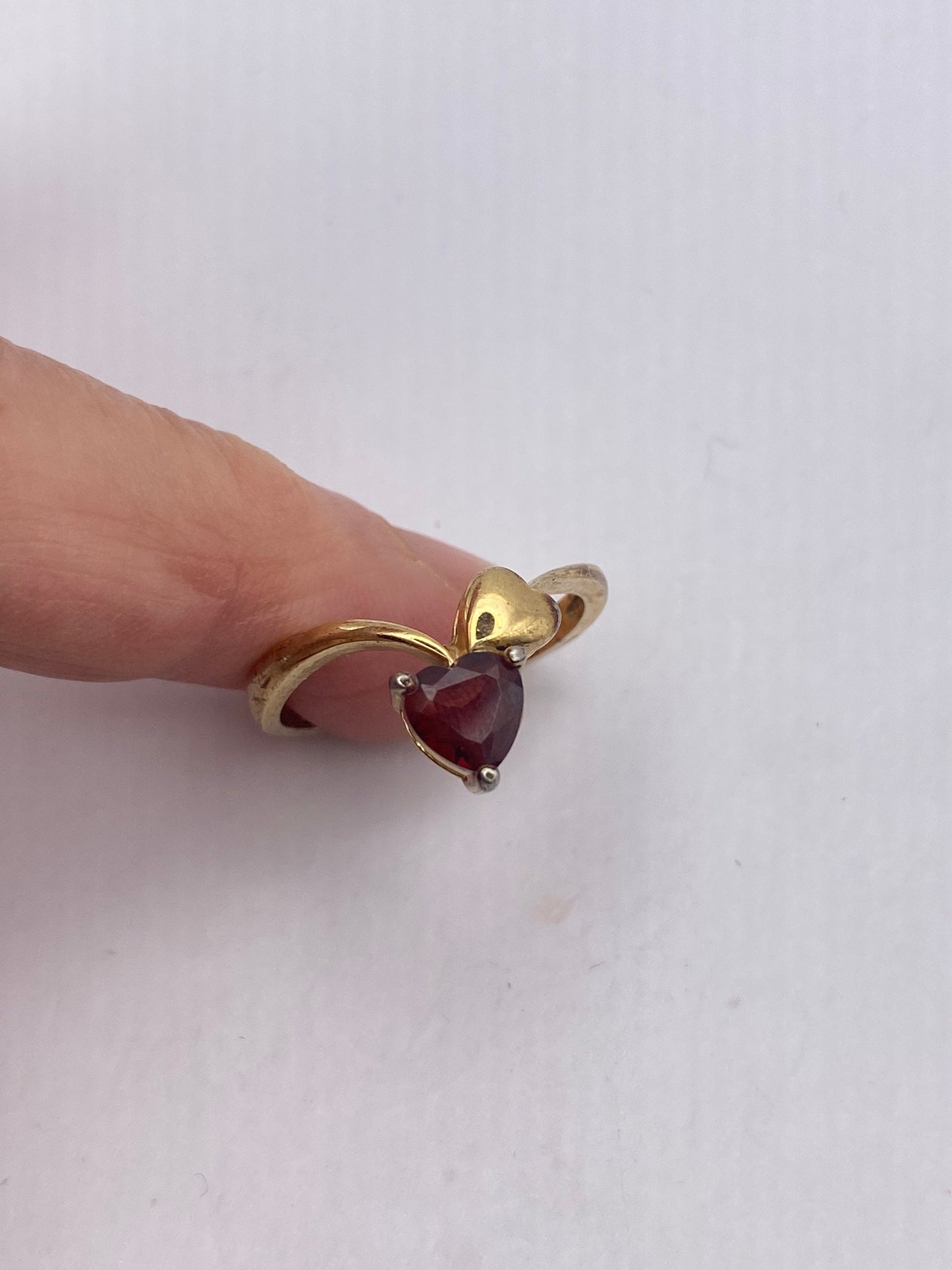 Vintage Heart Red Bohemian Garnet Ring Golden 925 Sterling Silver Size 9
