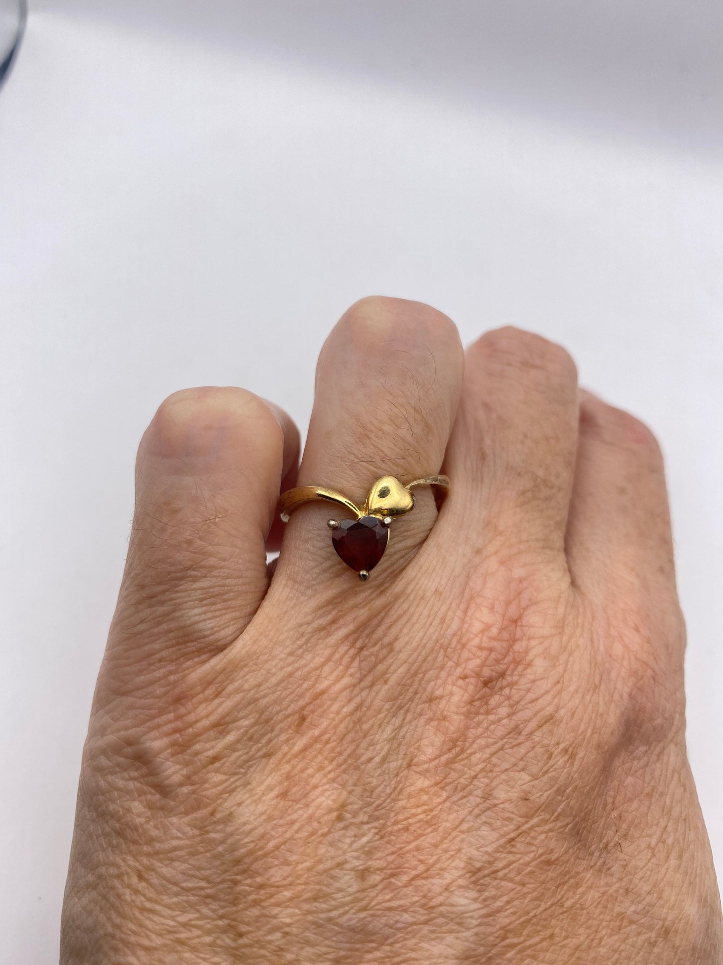 Vintage Heart Red Bohemian Garnet Ring Golden 925 Sterling Silver Size 9