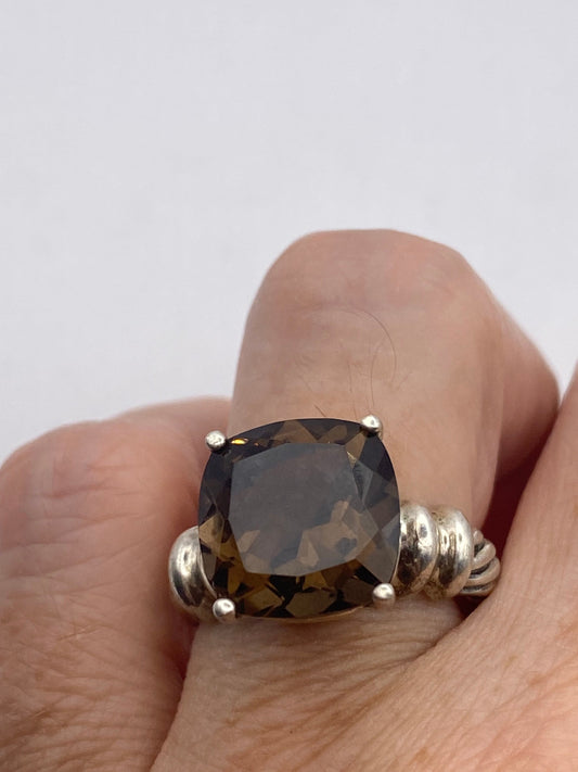Vintage Smoky Topaz Ring 925 Sterling Silver Filigree