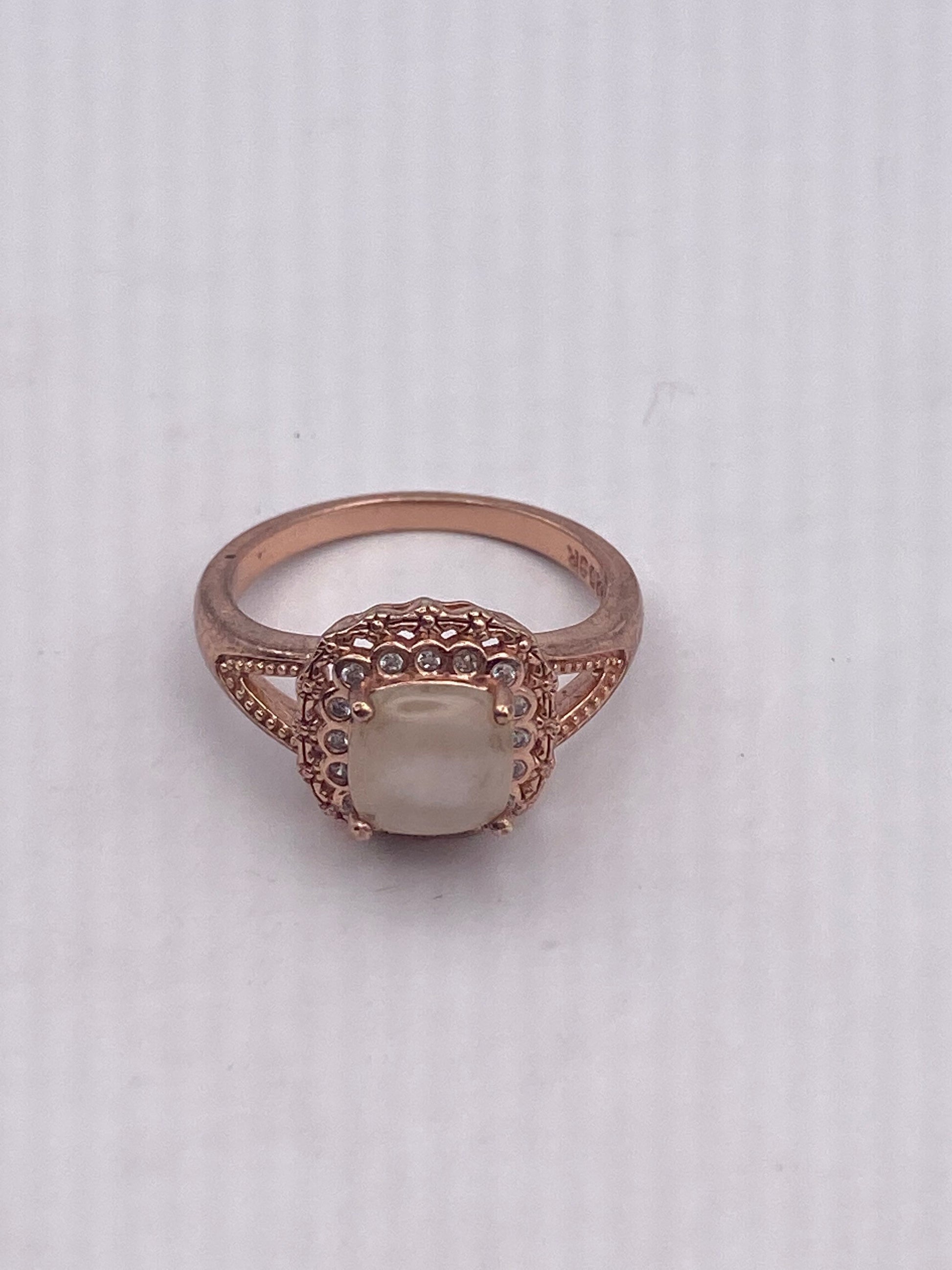 Vintage Genuine Mother of Pearl Rose Gold 925 Sterling Silver Ring