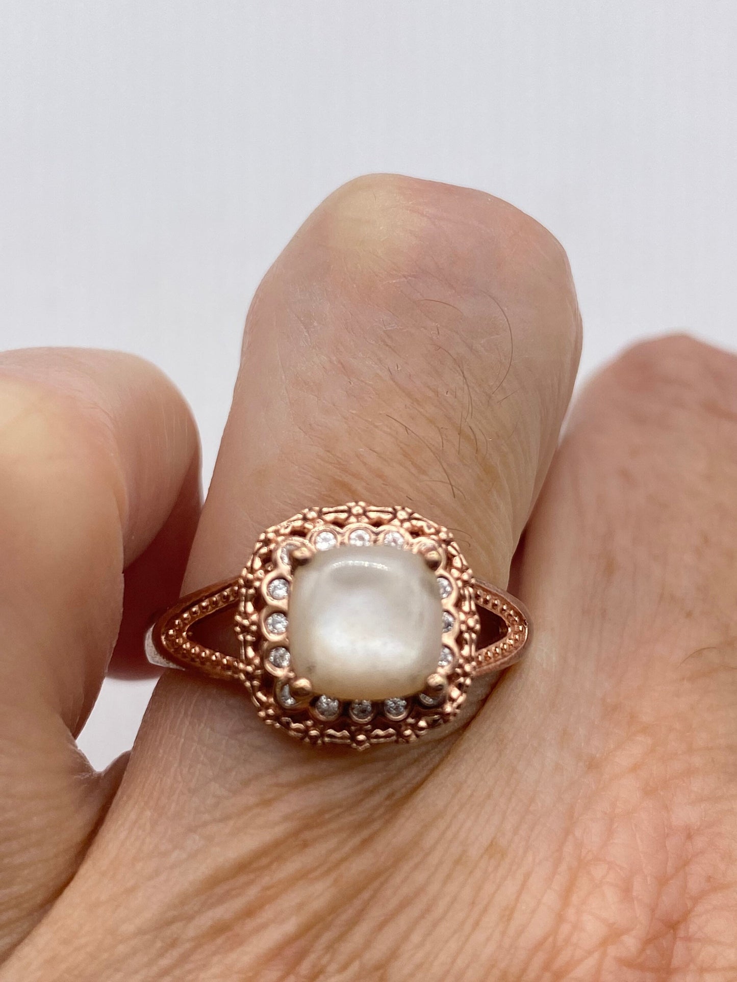 Vintage Genuine Mother of Pearl Rose Gold 925 Sterling Silver Ring