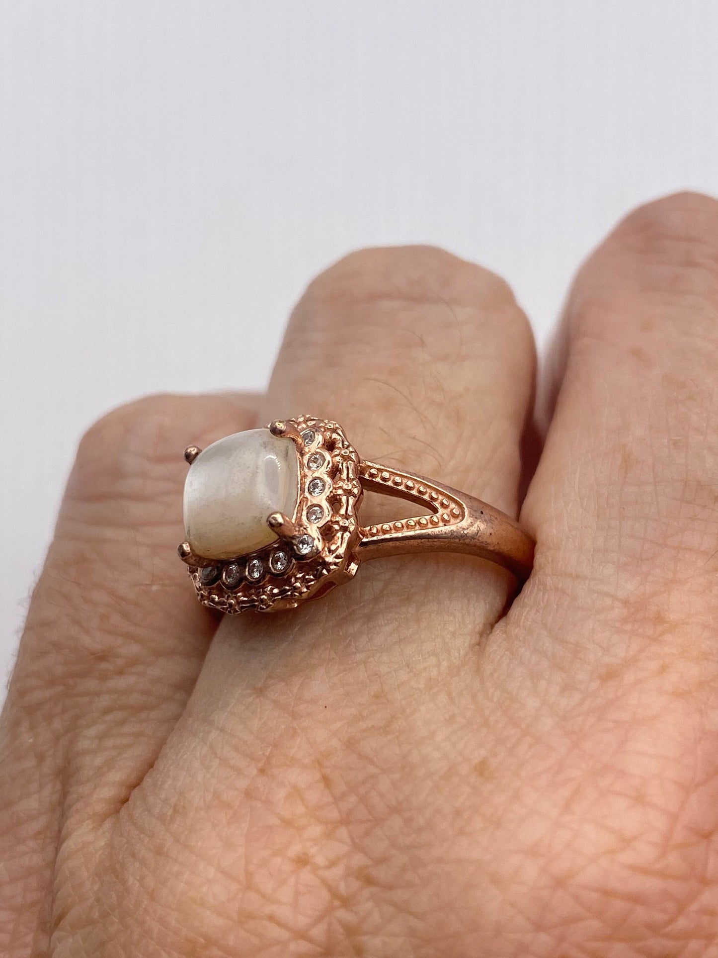 Vintage Genuine Mother of Pearl Rose Gold 925 Sterling Silver Ring