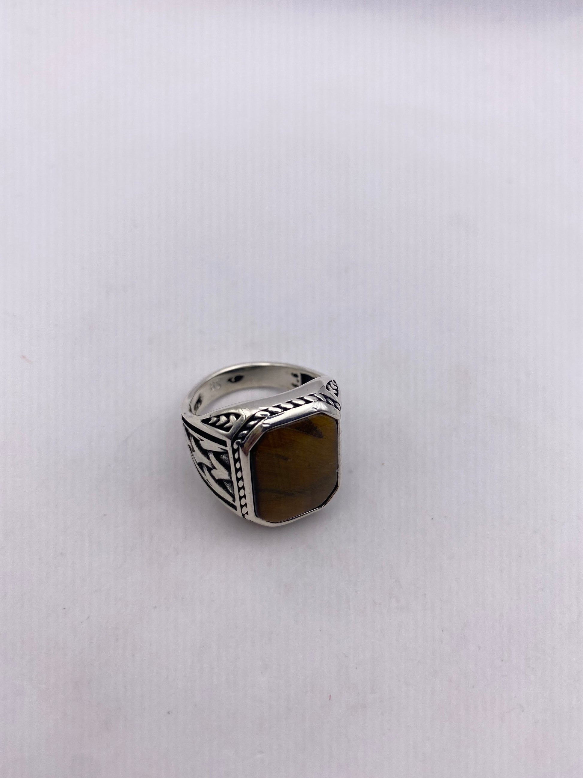 Vintage 925 Sterling Silver Genuine Tigers Eye Mens Ring