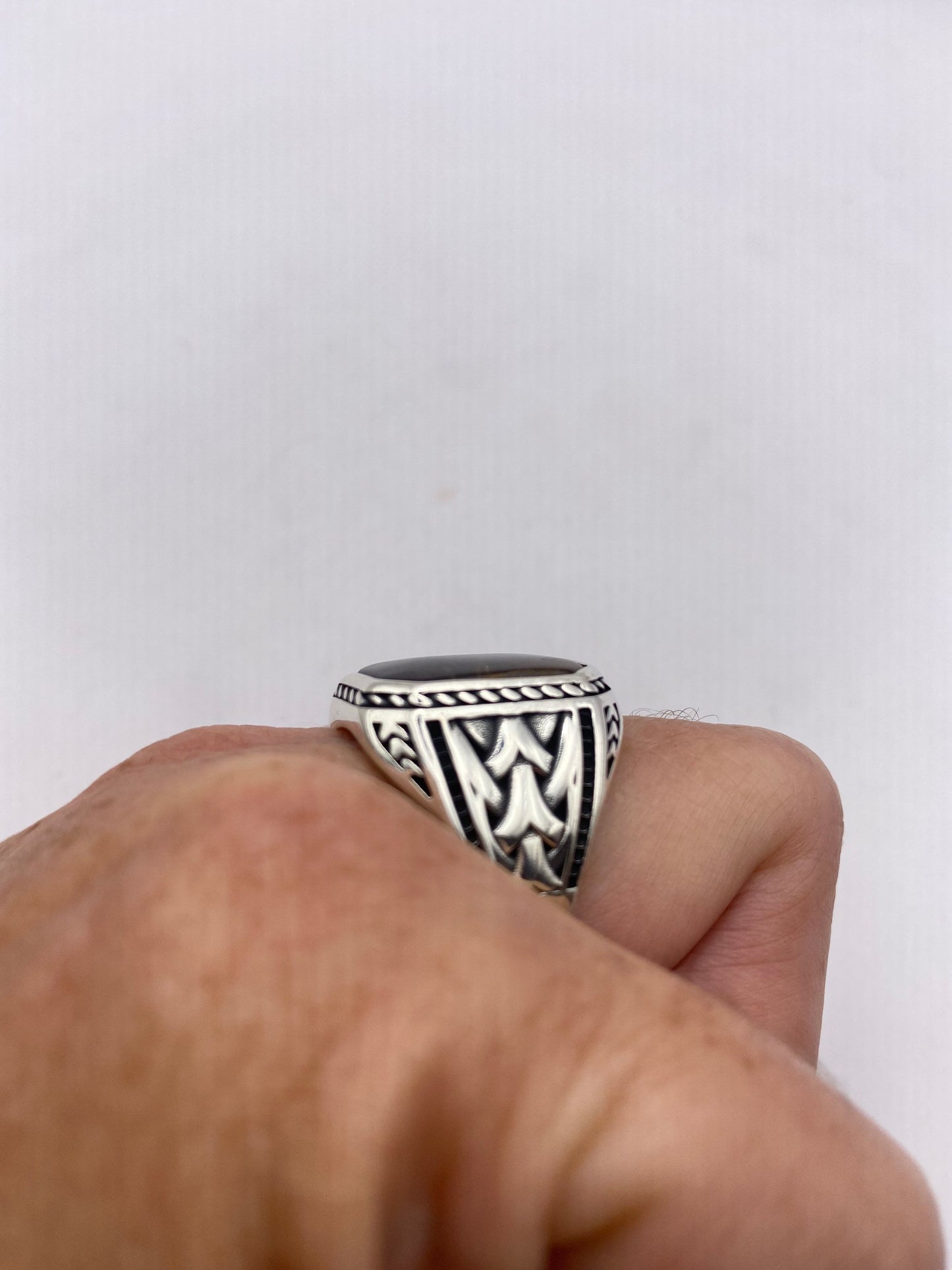 Vintage 925 Sterling Silver Genuine Tigers Eye Mens Ring
