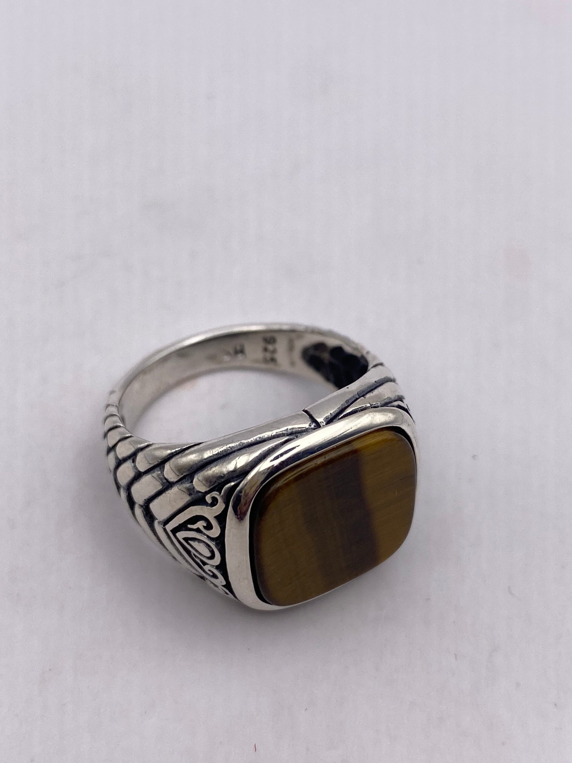 Vintage 1970 Gothic Sterling silver Genuine Tigers Eye Mens Ring