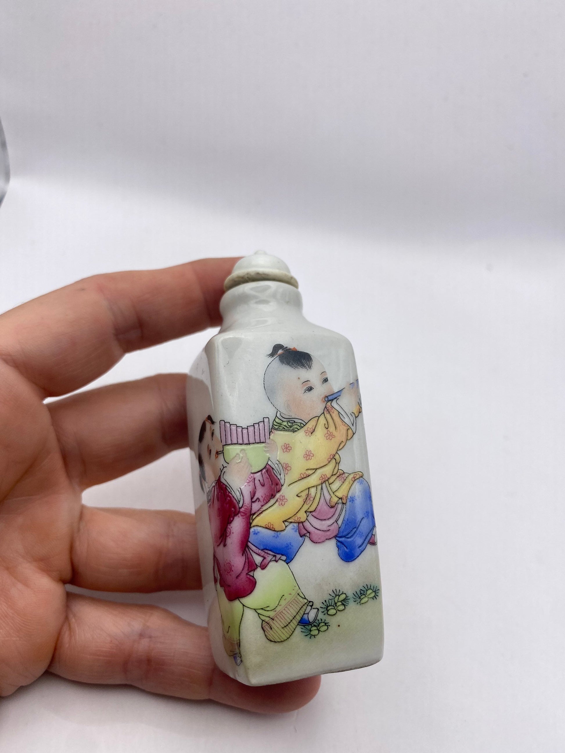 Vintage Children Playing Bottle Snuff Perfume Flask Hand Painted Porcelain