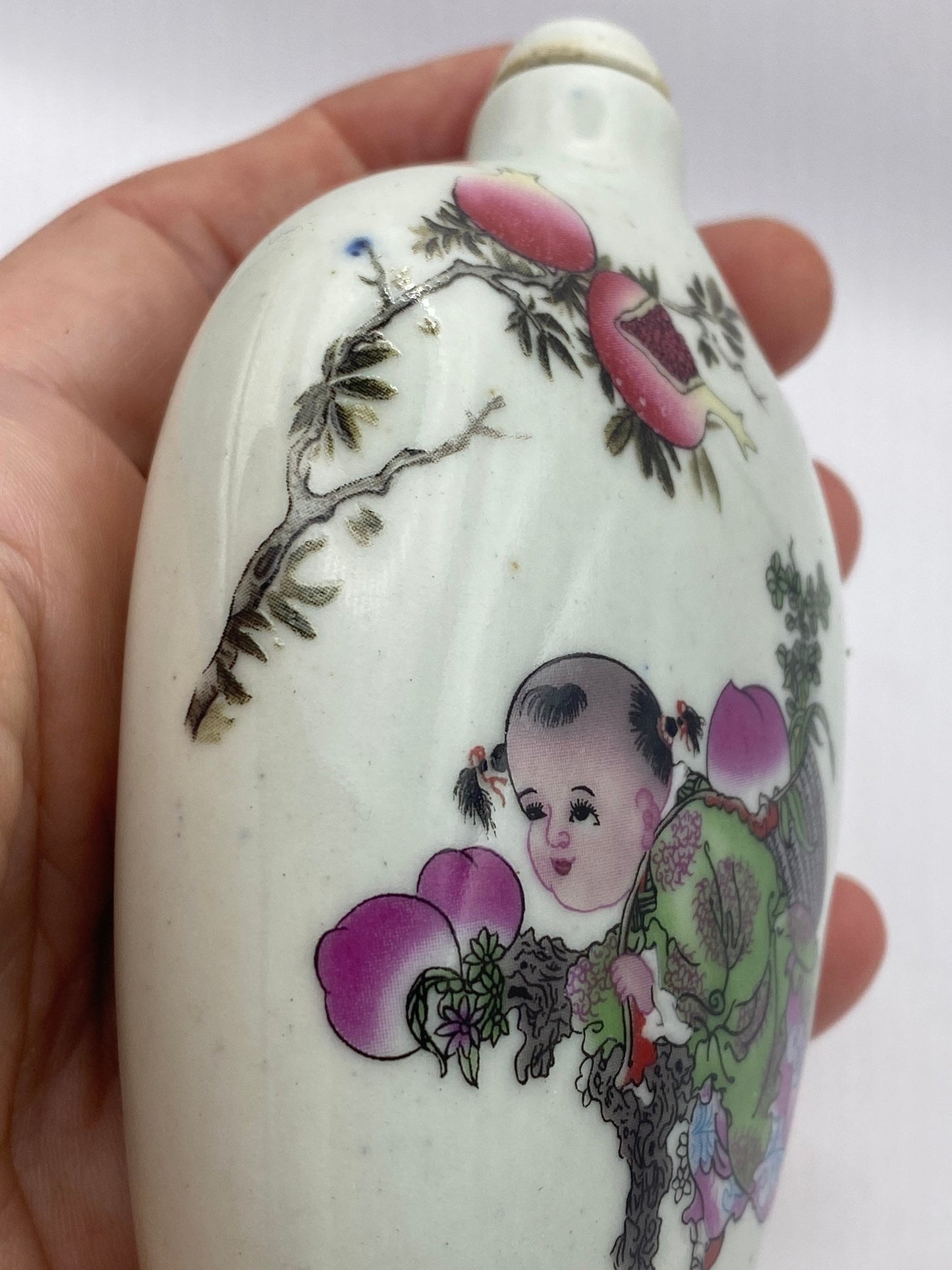 Vintage Children Playing Bottle Snuff Perfume Flask Hand Painted Porcelain