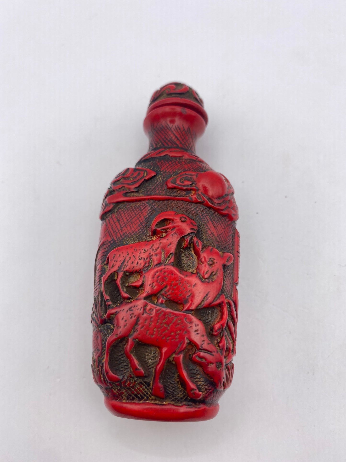 Vintage Rams Bottle Snuff Perfume Flask Cinnabar Resin