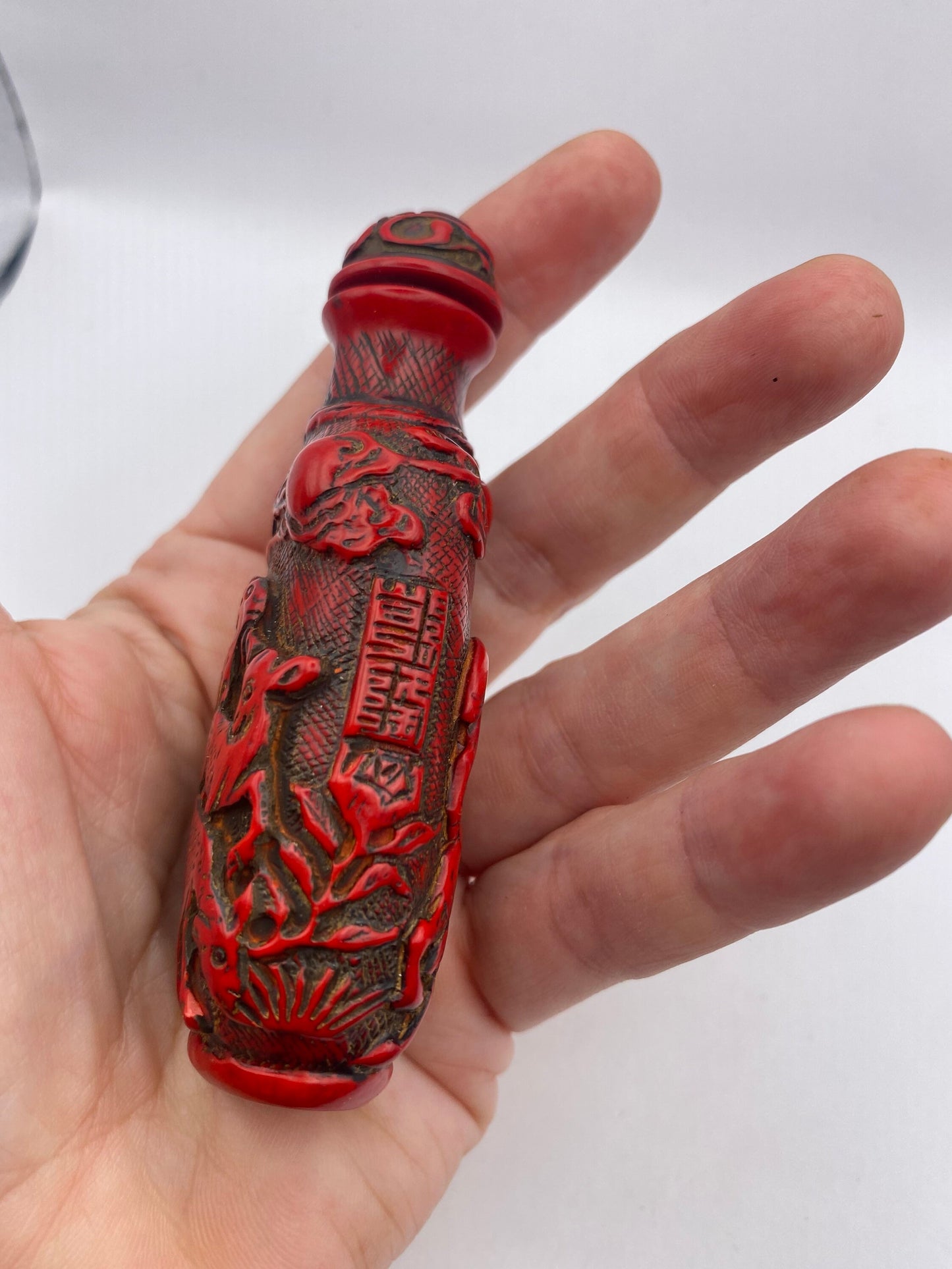 Vintage Rams Bottle Snuff Perfume Flask Cinnabar Resin