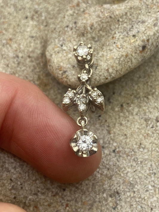 Vintage 14k white gold diamond screw back drop clip Earrings