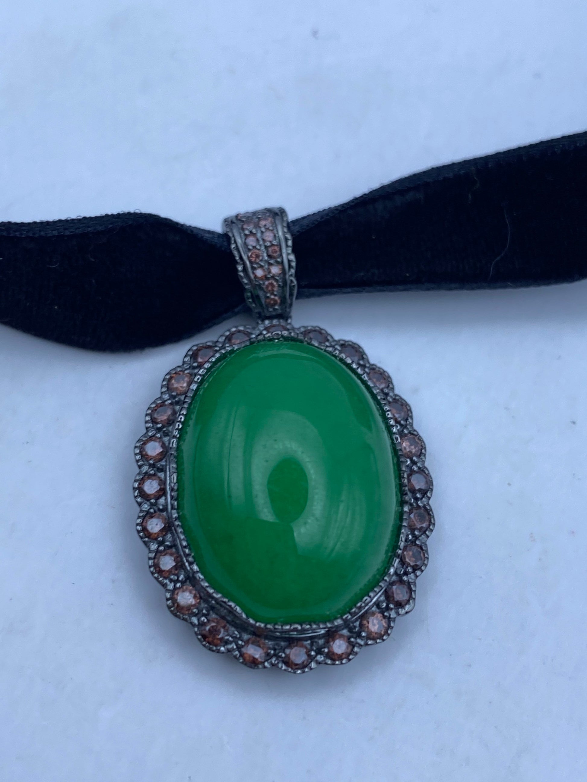 Vintage Jade 925 Sterling Silver Choker Pendant Necklace