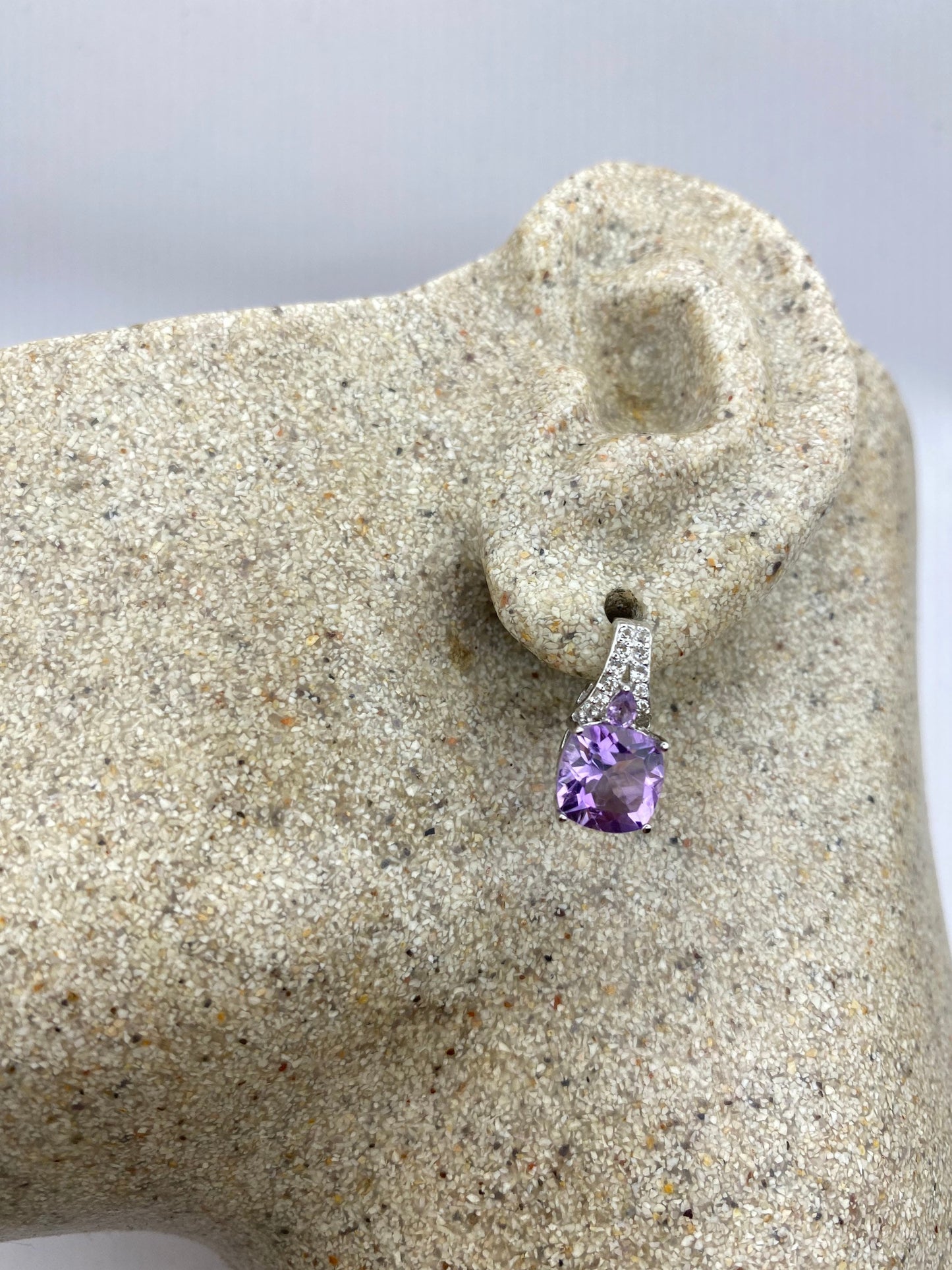 Vintage Amethyst Earrings 925 Sterling Silver Deco Drop