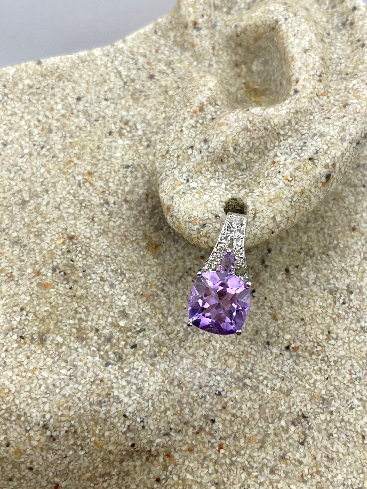 Vintage Amethyst Earrings 925 Sterling Silver Deco Drop