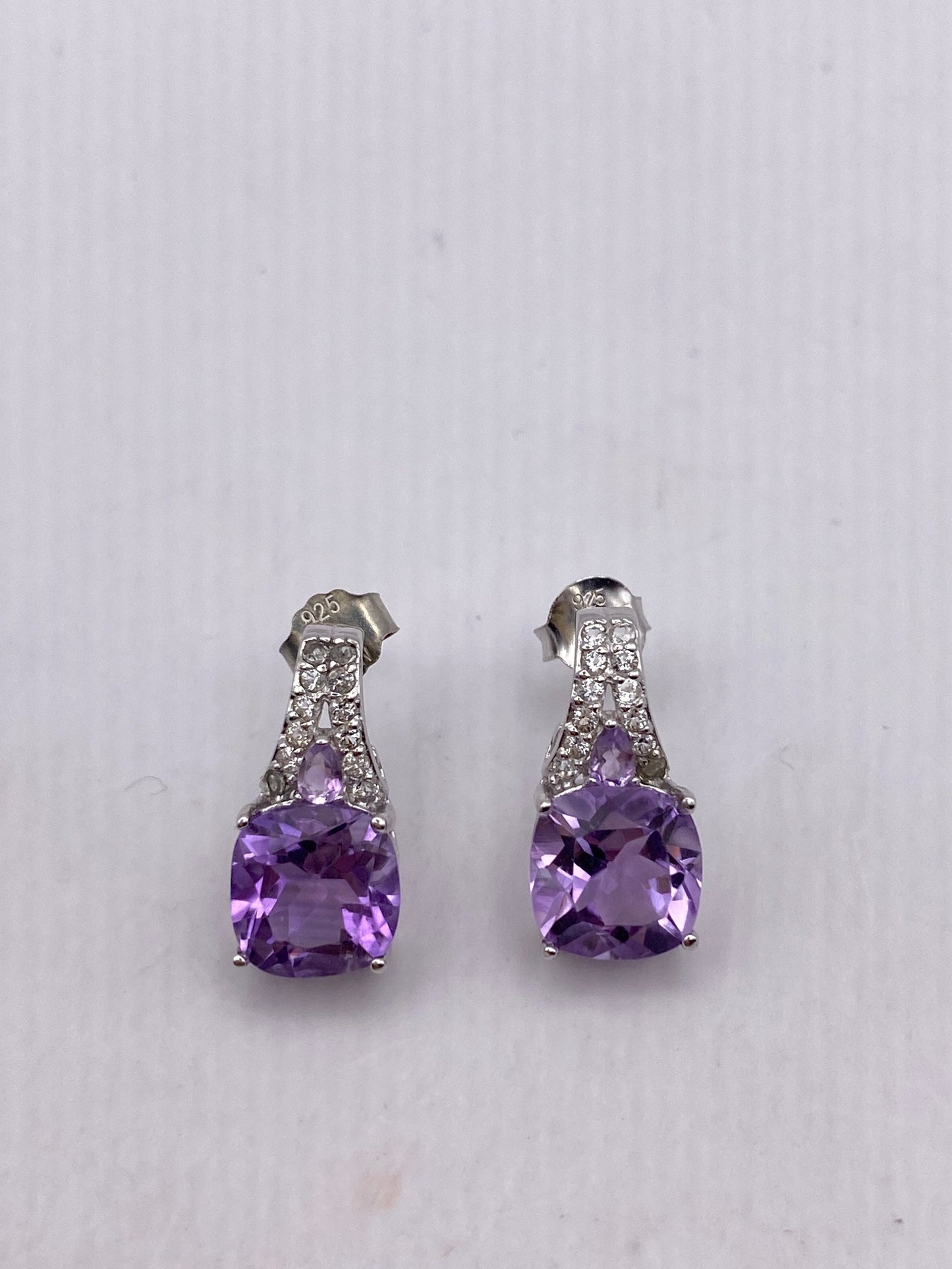 Vintage Amethyst Earrings 925 Sterling Silver Deco Drop