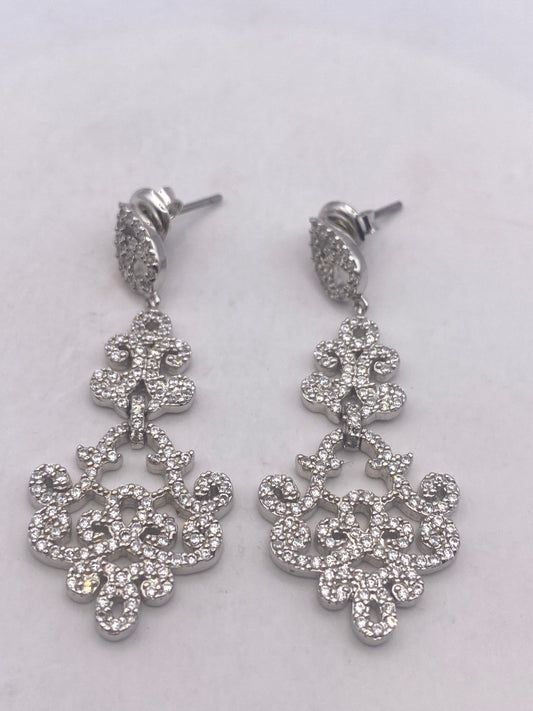 Vintage Silver diamond look Crystal Chandelier Earrings