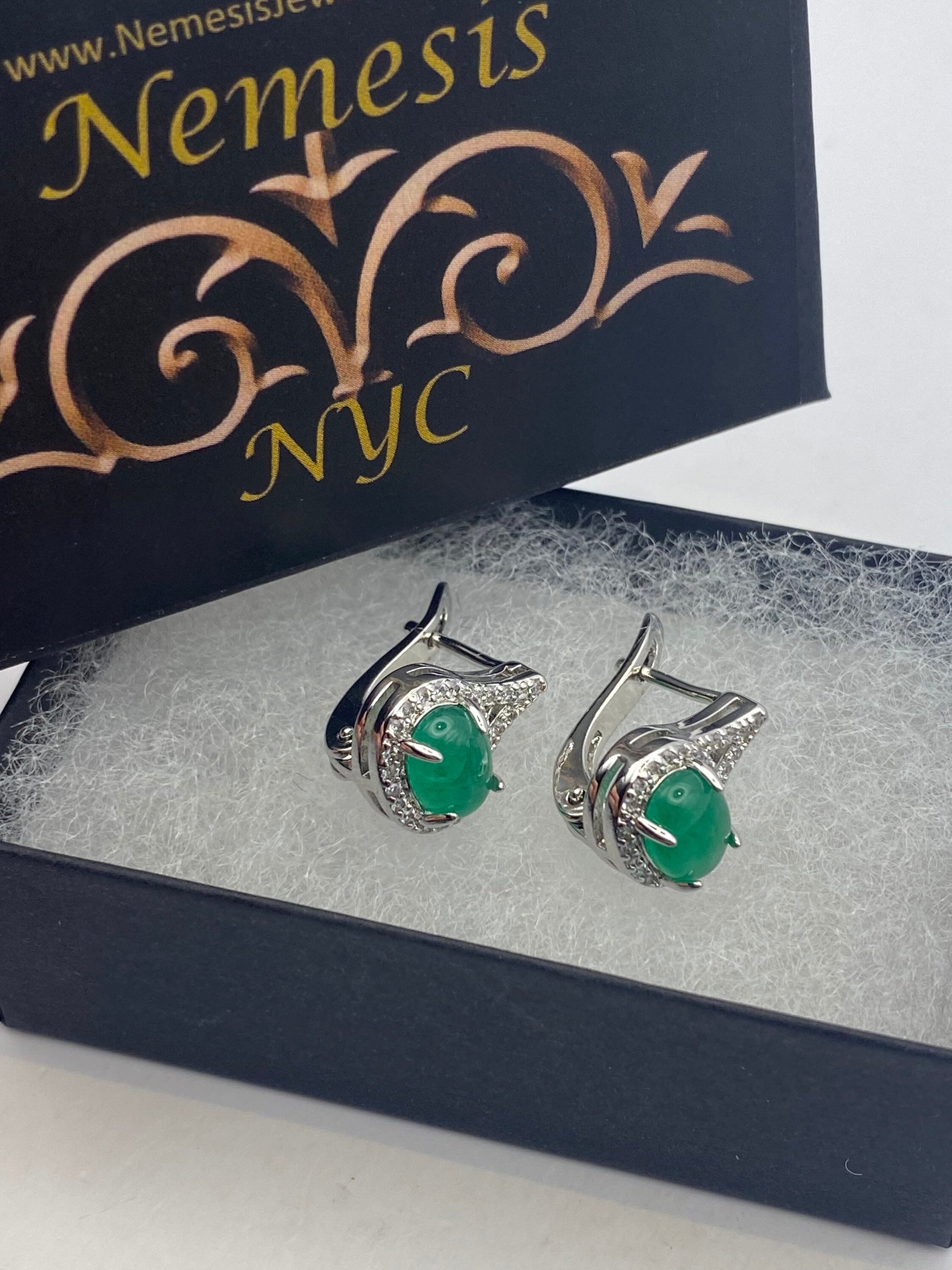 Vintage Green Jade Earrings Stud Button