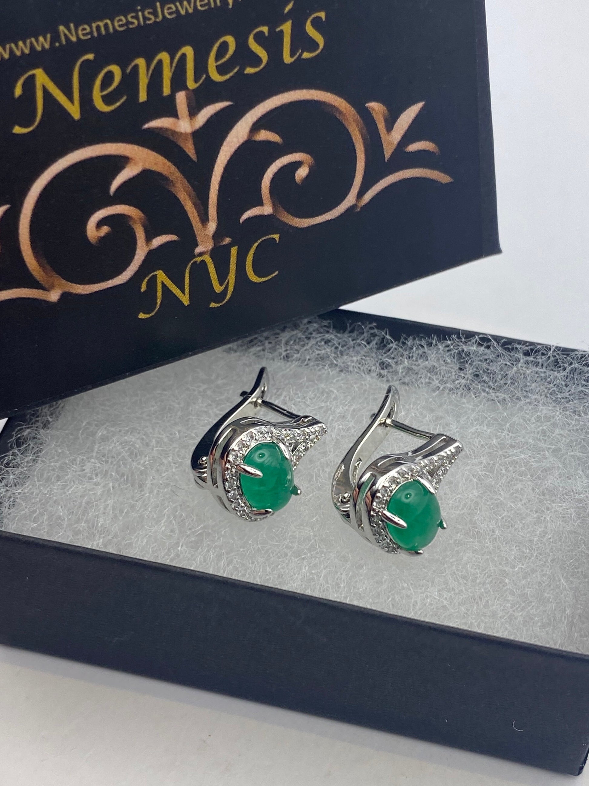 Vintage Green Jade Earrings Stud Button