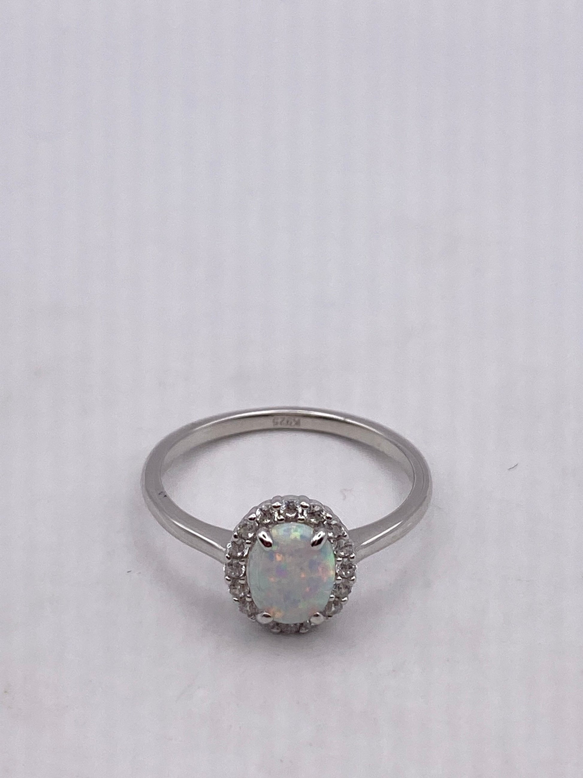 Vintage Ethiopian Fire Opal Wedding Band 925 Sterling Silver Ring