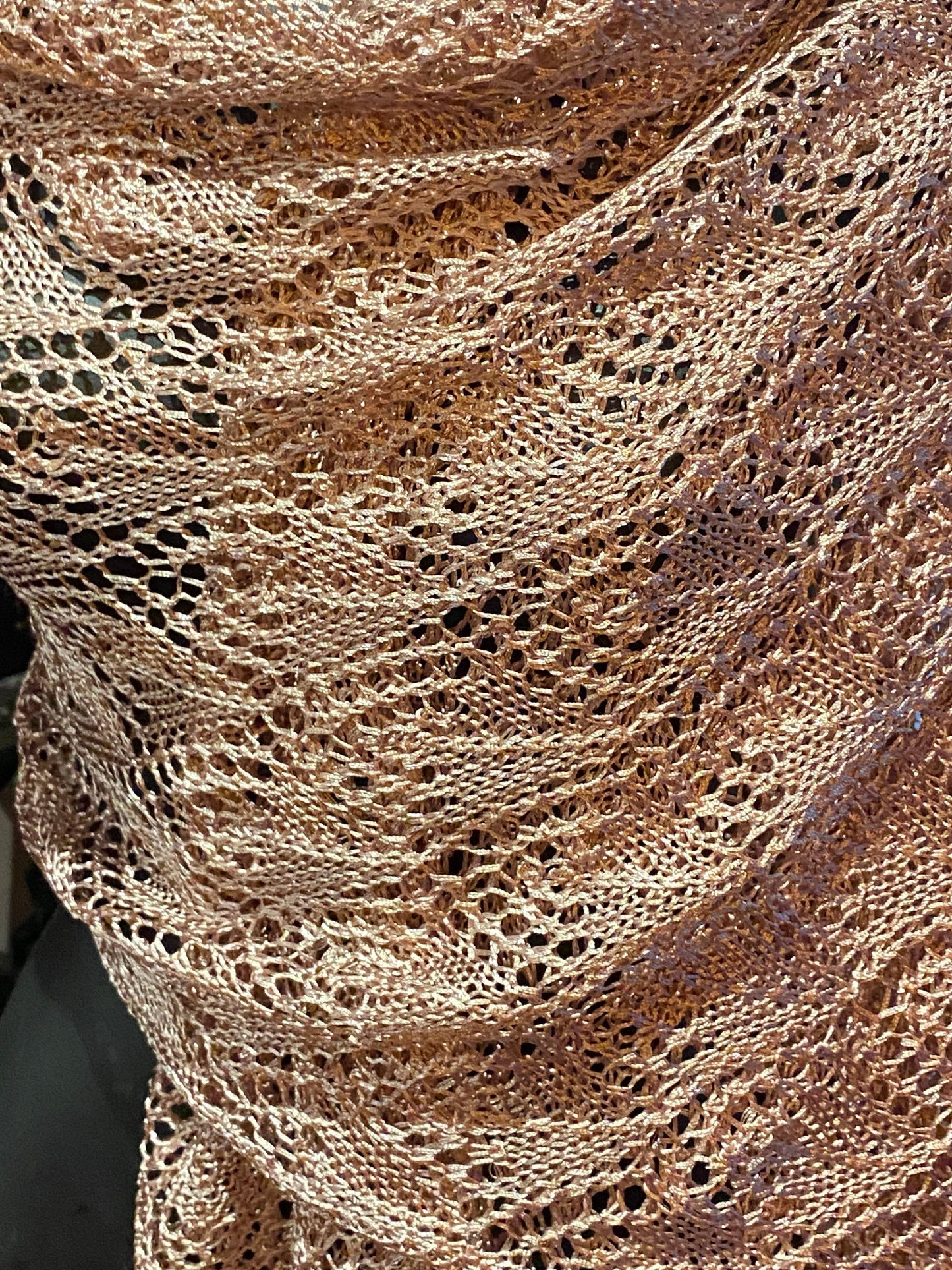 Vintage Taupe Pink Lace crochet Shawl Wrap