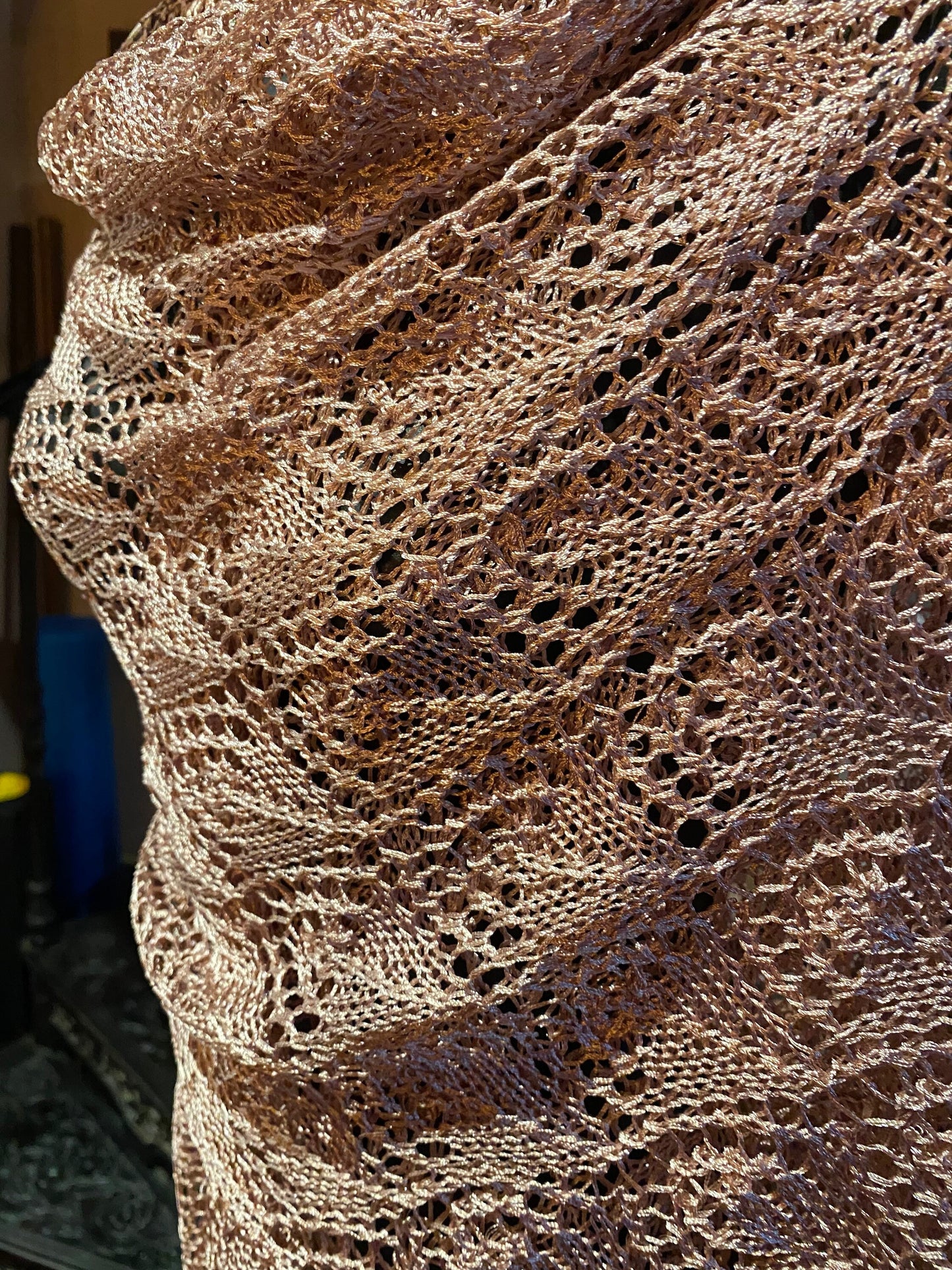 Vintage Taupe Pink Lace crochet Shawl Wrap