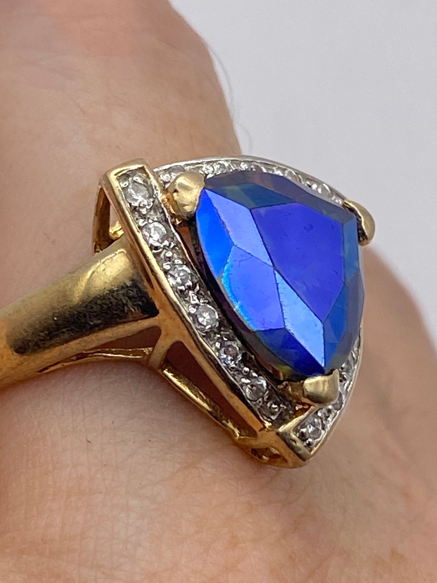 Vintage Genuine Mystic Blue Topaz 925 Sterling Silver Ring