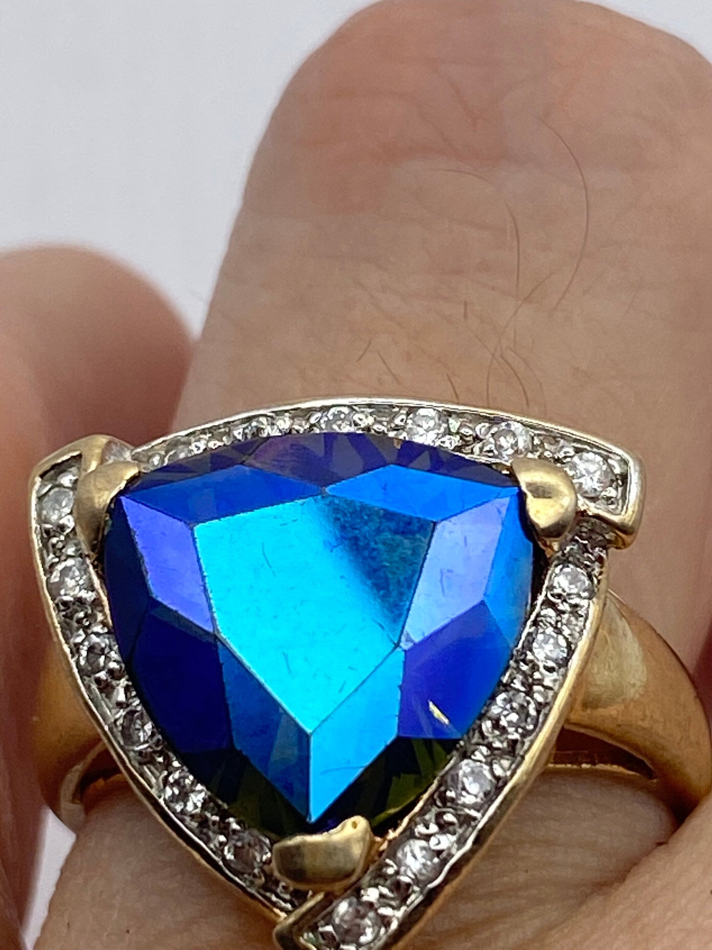 Vintage Genuine Mystic Blue Topaz 925 Sterling Silver Ring