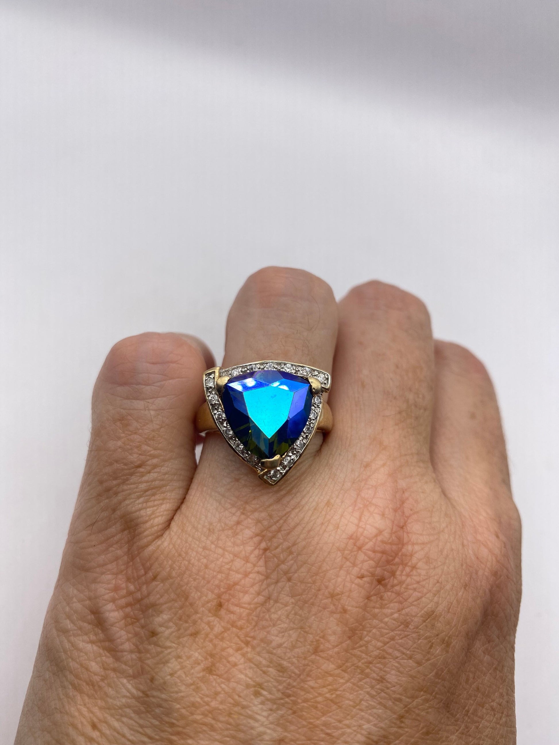 Vintage Genuine Mystic Blue Topaz 925 Sterling Silver Ring