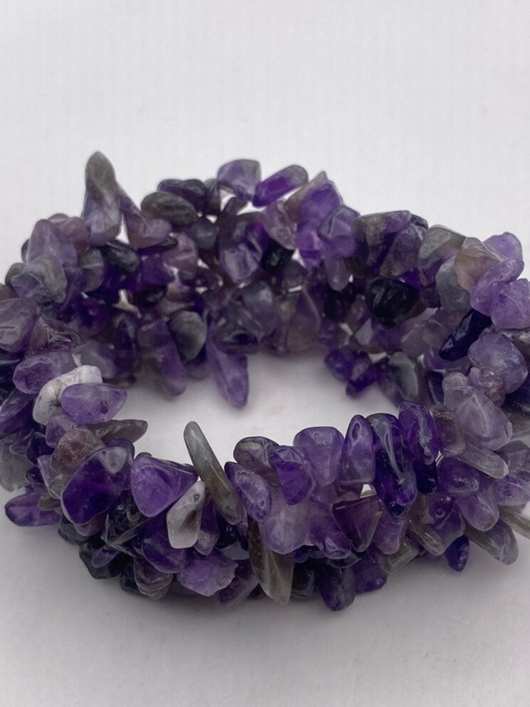 Vintage Purple Amethyst Chip Macrame Stretch Lucky Bracelet