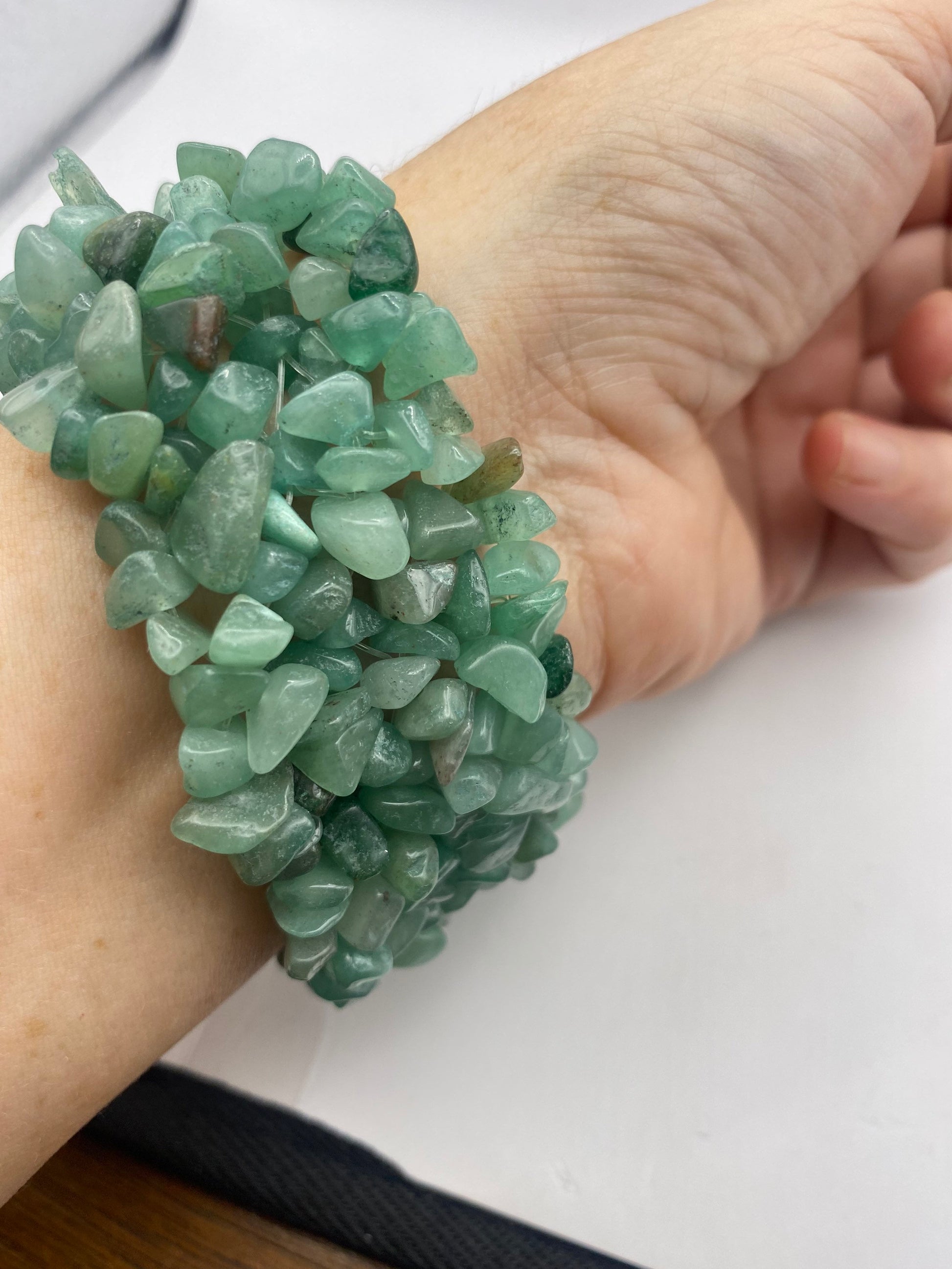 Vintage Green Aventurine Jade Chip Macrame Stretch Lucky Bracelet