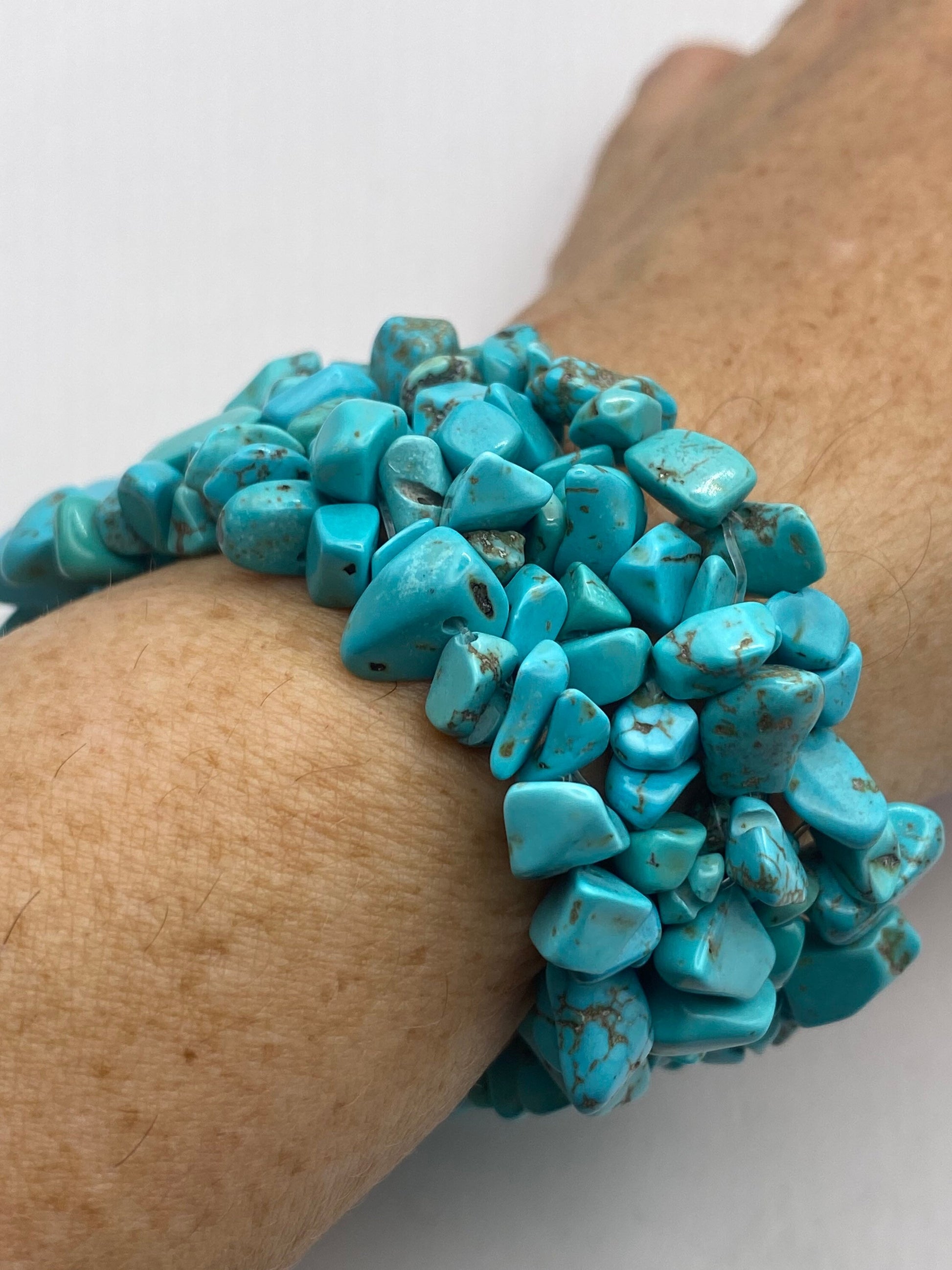 Vintage Turquoise Chip Macrame Stretch Lucky Bracelet