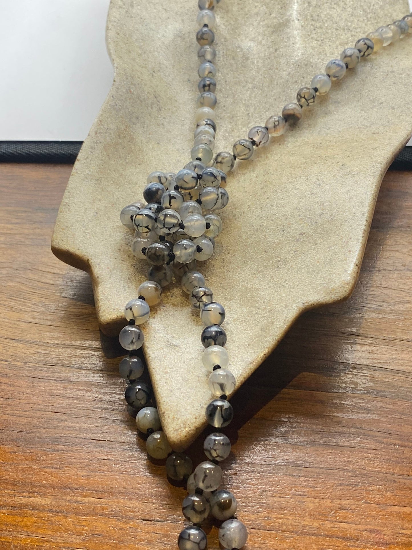 Hand Knotted Vintage Cracked Agate beaded Necklace