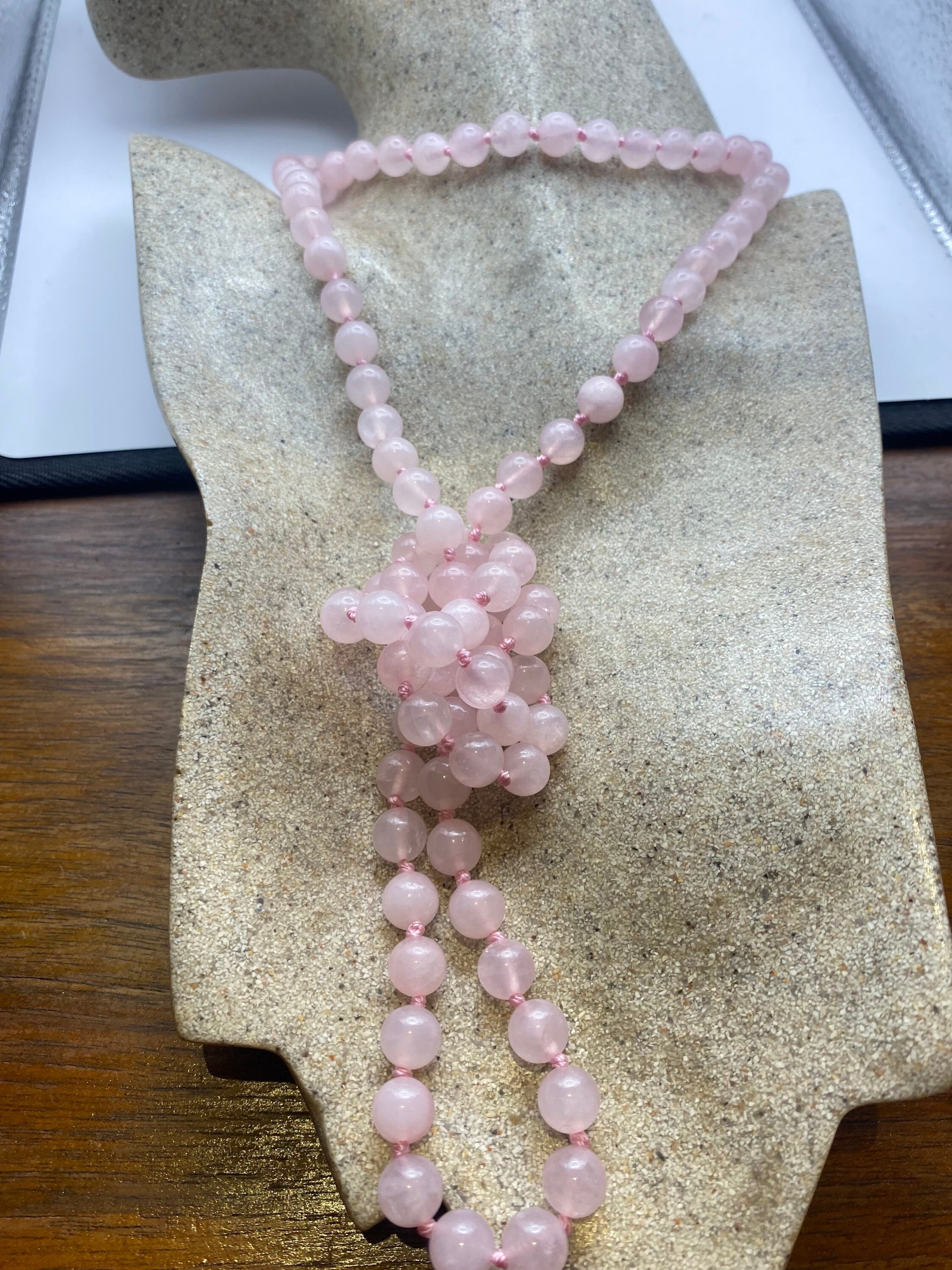Hand Knotted Vintage Pink Rose Quartz beaded Necklace