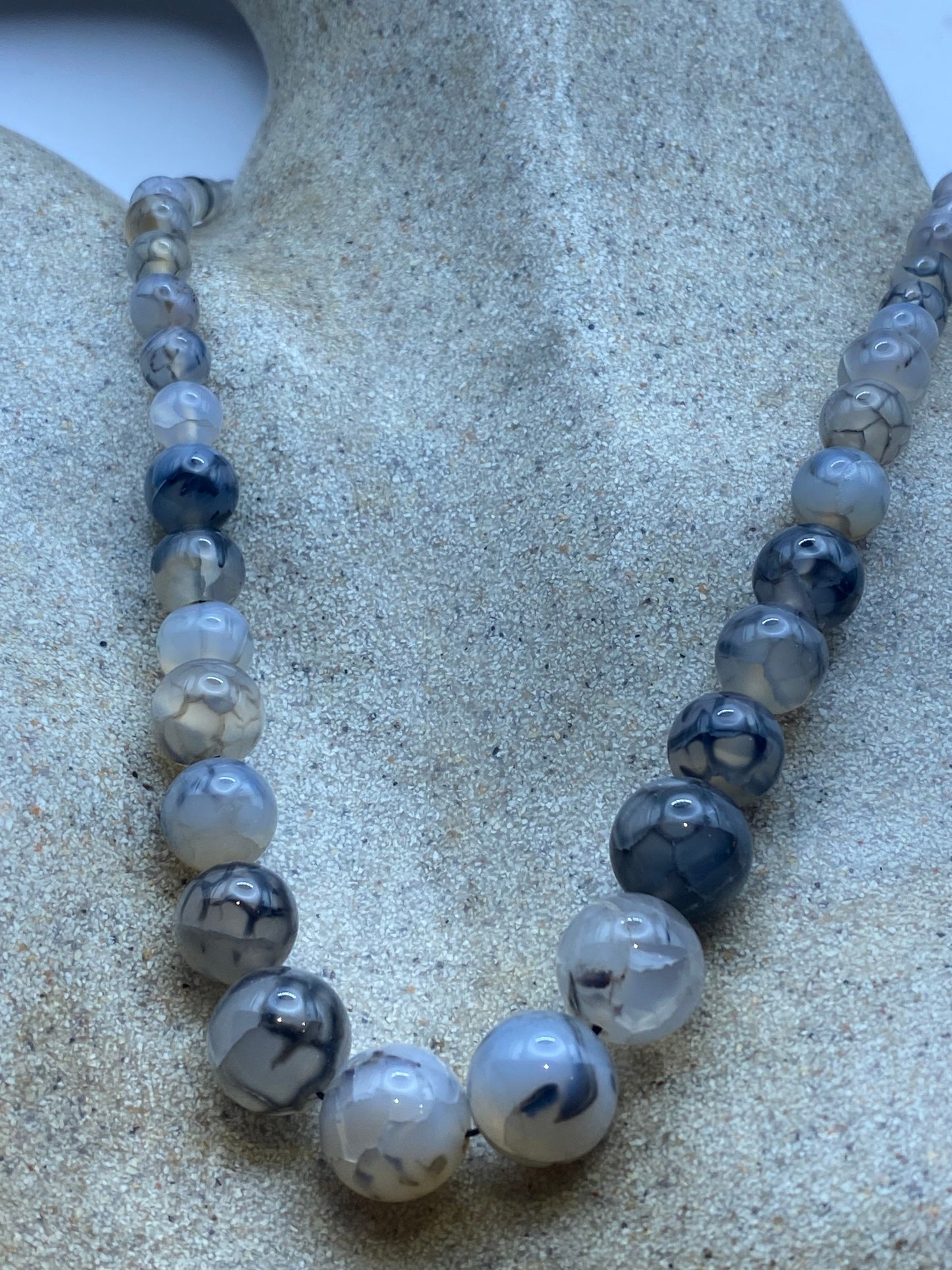 Hand Knotted Vintage Cracked Agate beaded Necklace