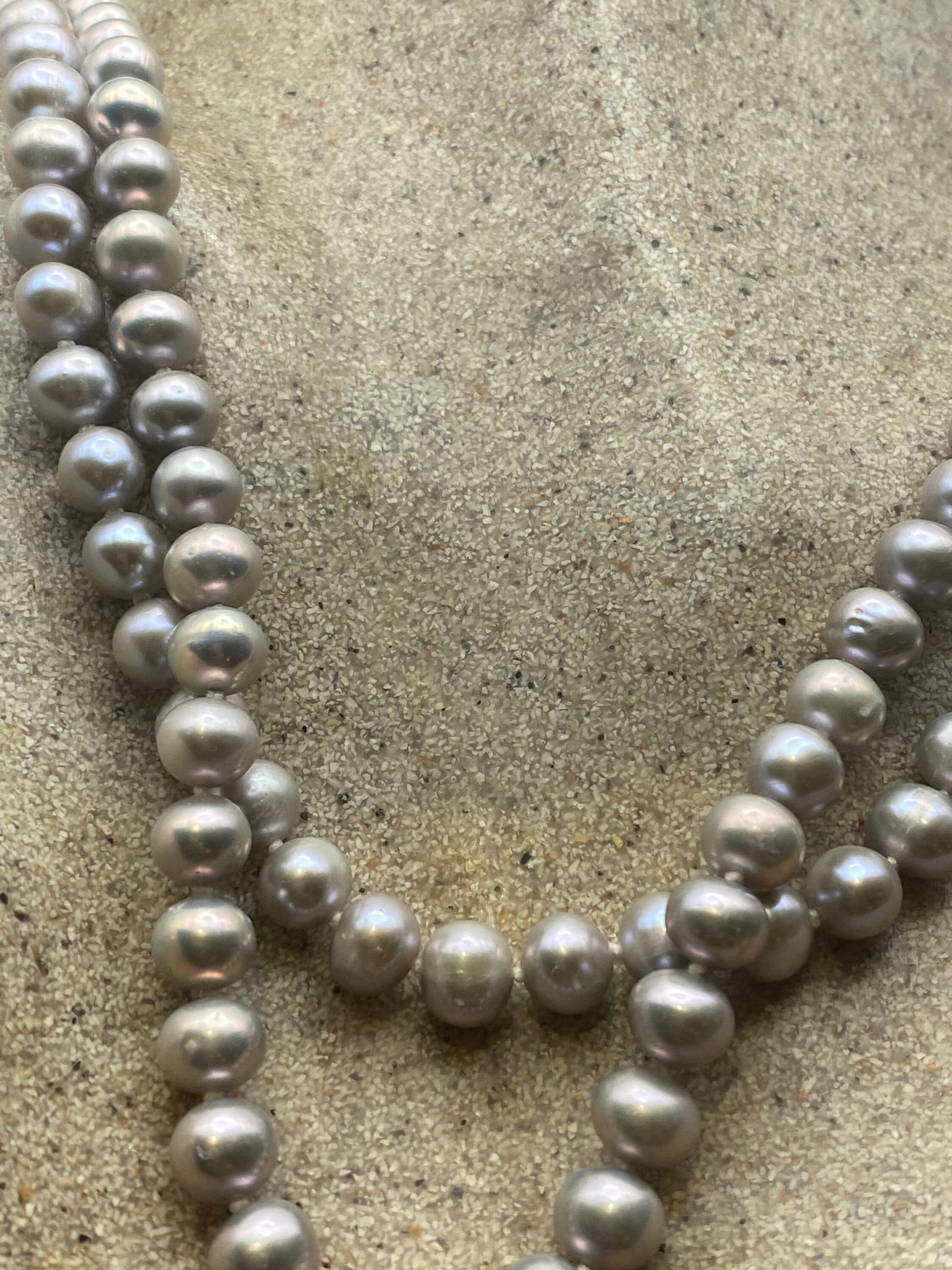 Vintage Hand Knotted Grey Pearl Double 16-18 in Necklace